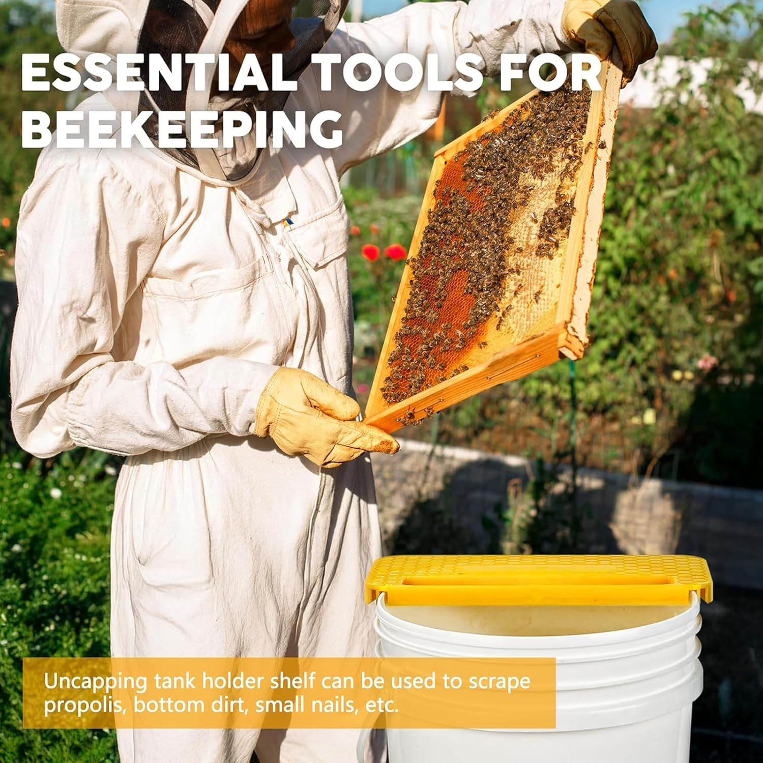 Beekeeping Uncapping Tank Set, Stainless Steel Serrated Knife, Plastic Honey Bucket Scraper, Black and Transparent, Honey Harvesting Equipment image number 3