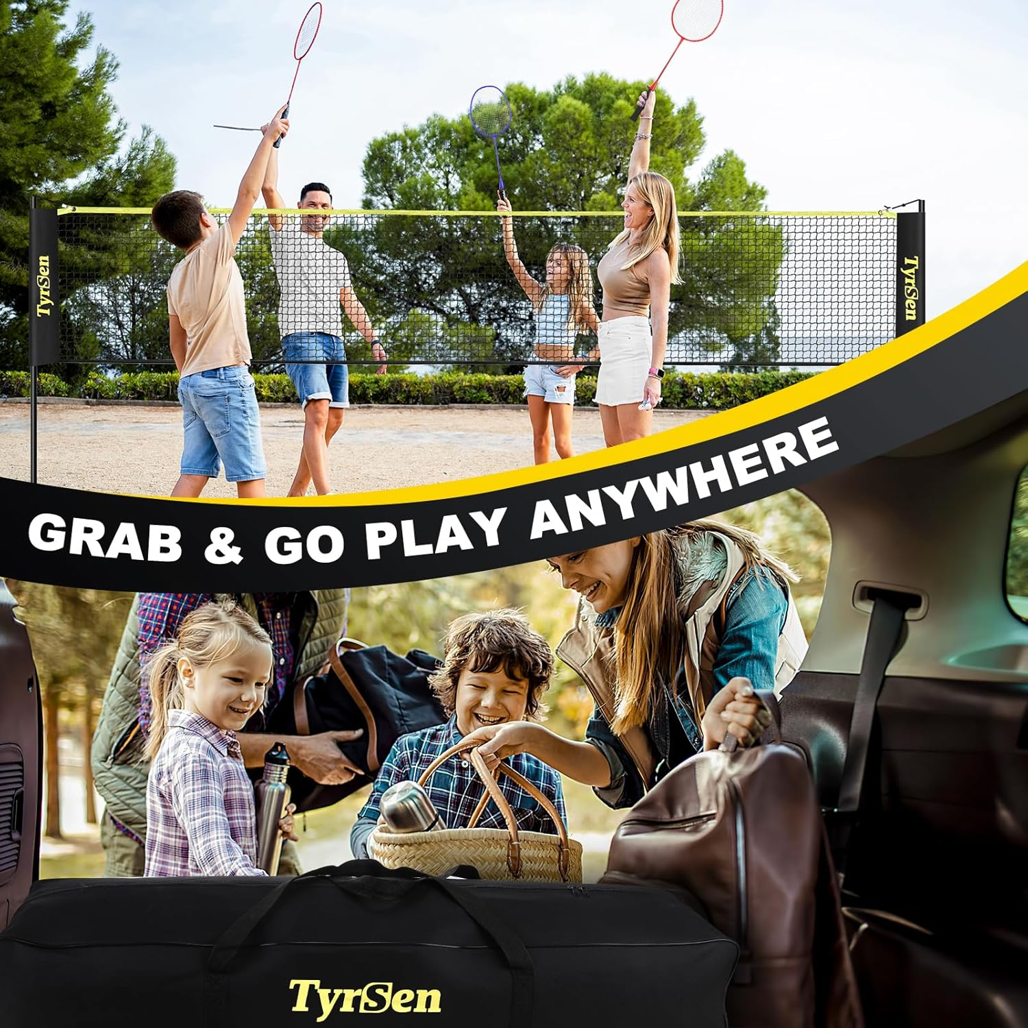 TYRSEN Portable Pickleball Badminton Net Set, 17FT Adjustable Heights All-In-One Net W/4 Pickleball Paddles 4 Badminton Rackets, Freestanding Pickleball Badminton Net for Backyard Driveway image number 6