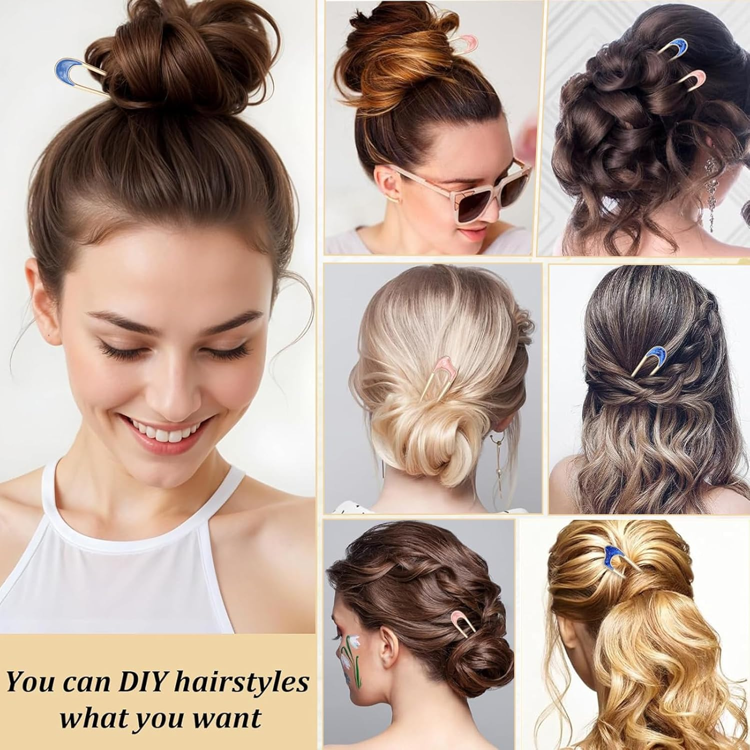 Vintage Metal U Pins for Hair Bun - Set of 6, U Shaped French Twist Hair Pins, Gold & Silver Chignon Hair Forks for Women - Stylish Accessories for Thick & Thin Hairstyles