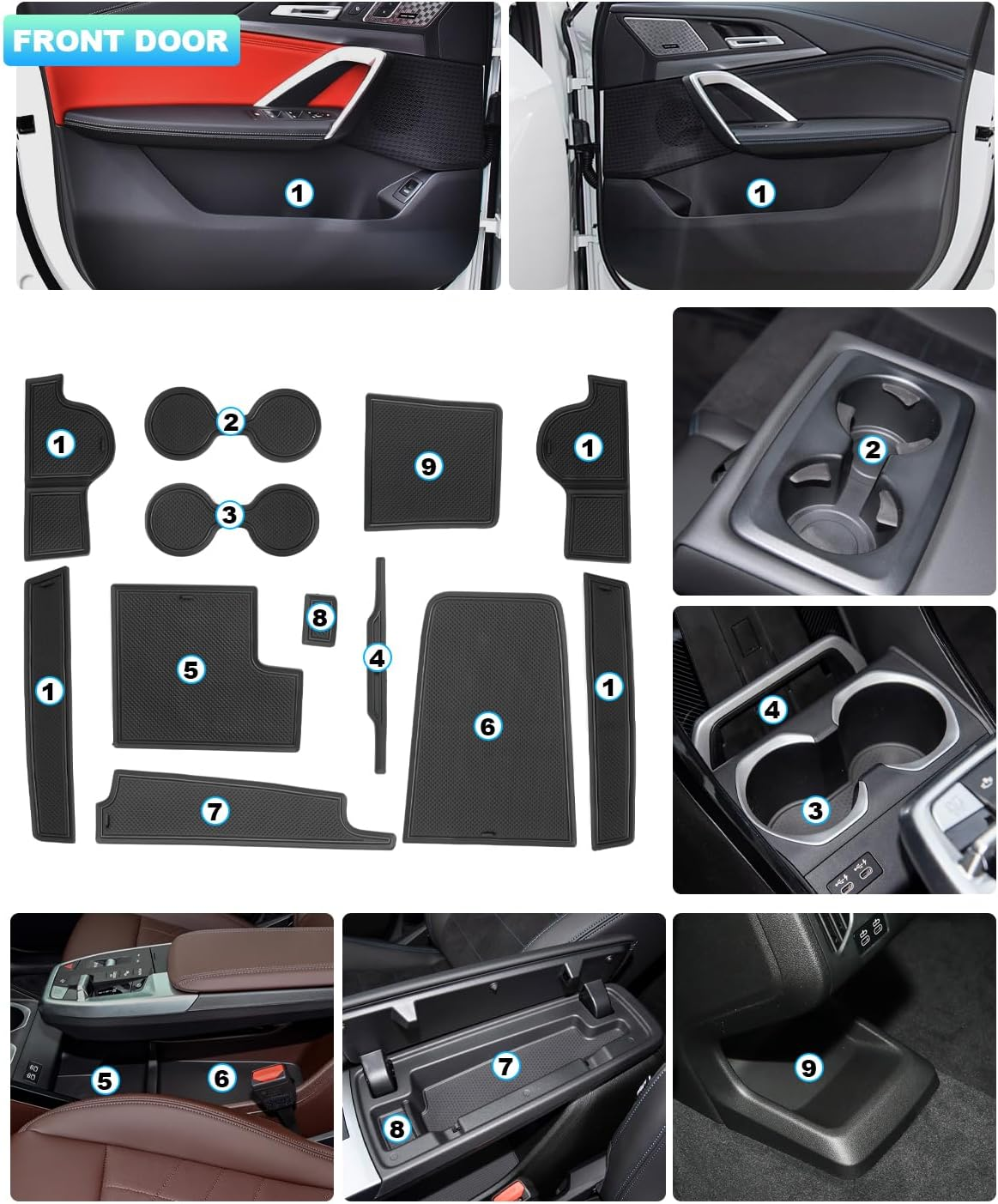 CDEFG Compatible with BMW X1 U11 2023 2024 2025 Rubber Mats Centre Console Non-Slip Mats Non-Slip Cup Holder Non-Slip Rubber Car Mat Ix1 X1 U11 Accessories (Black) image number 5