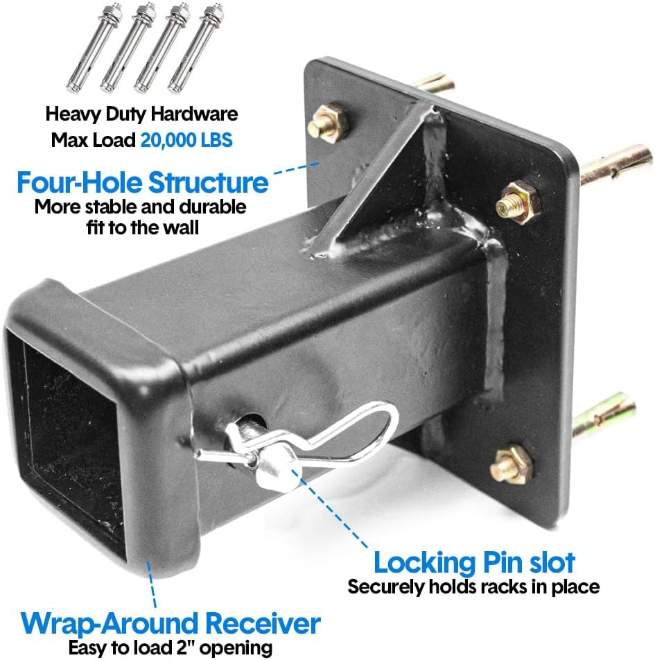 ALSTON Bolt on Hitch Receiver Heavy Duty Plate Tube Wall Mount 2 Inch Opening Universal Pintle Hitch Extender for Trailer Towing Bike and Cargo Hanging Organiser