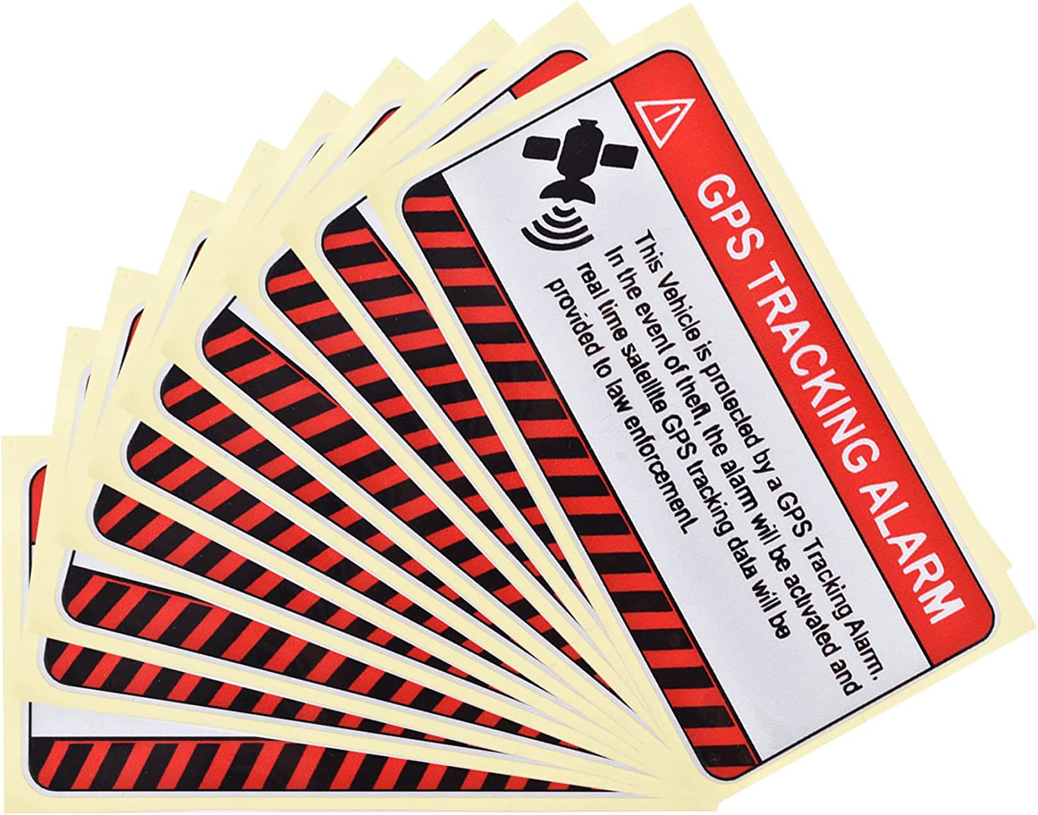 10 Pcs GPS Tracking Sticker, Car Alarm Sticker, Self Adhesive Anti-Theft Car Decals with GPS Tracking Warning Sign, 2 X 4 Inch