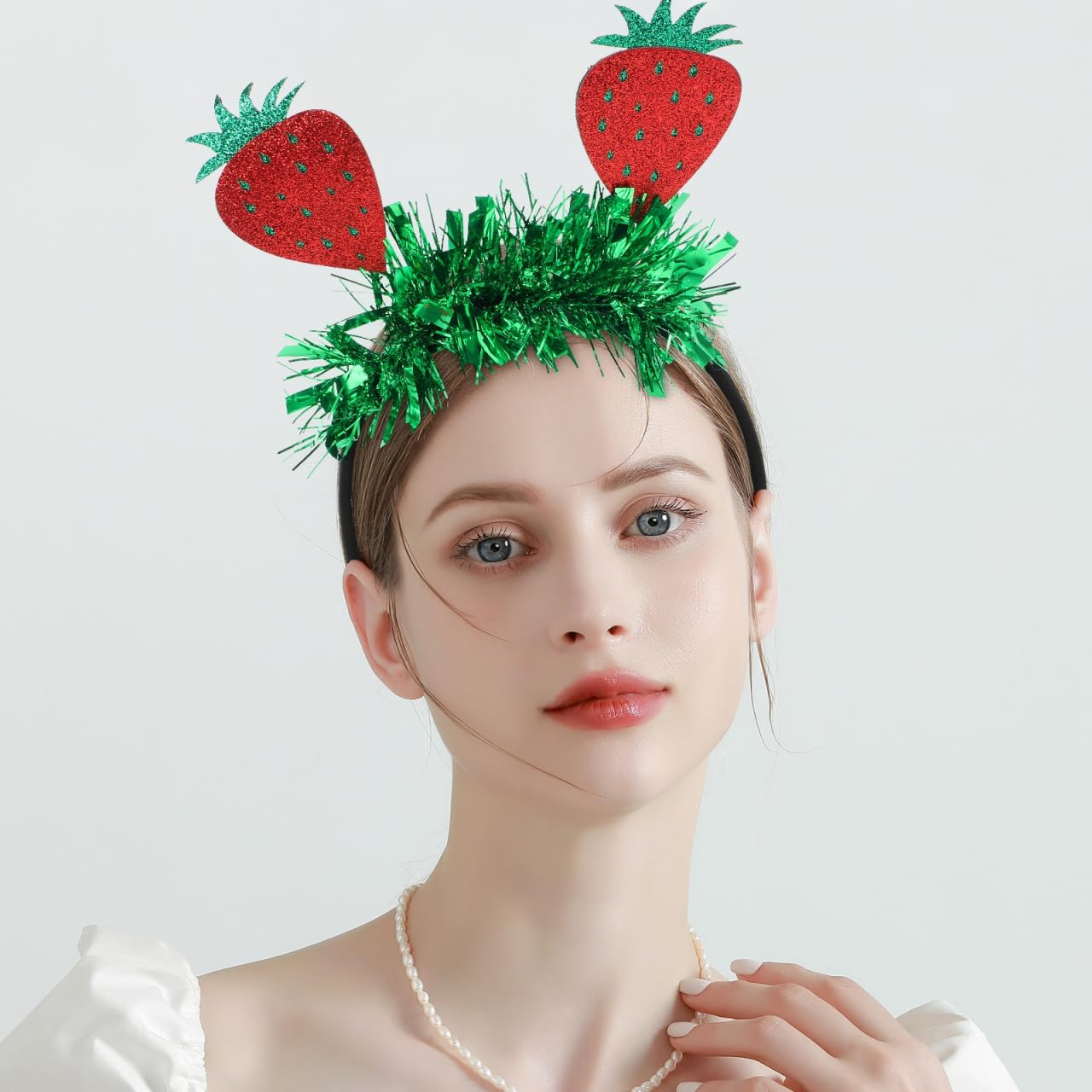 WOFASHPURET Pack of 4 Fruit Headbands Hawaiian Party Headband Glitter Fruit Hair Funny Fruit Headpiece for Christmas Holiday Wedding Birthday Party image number 3