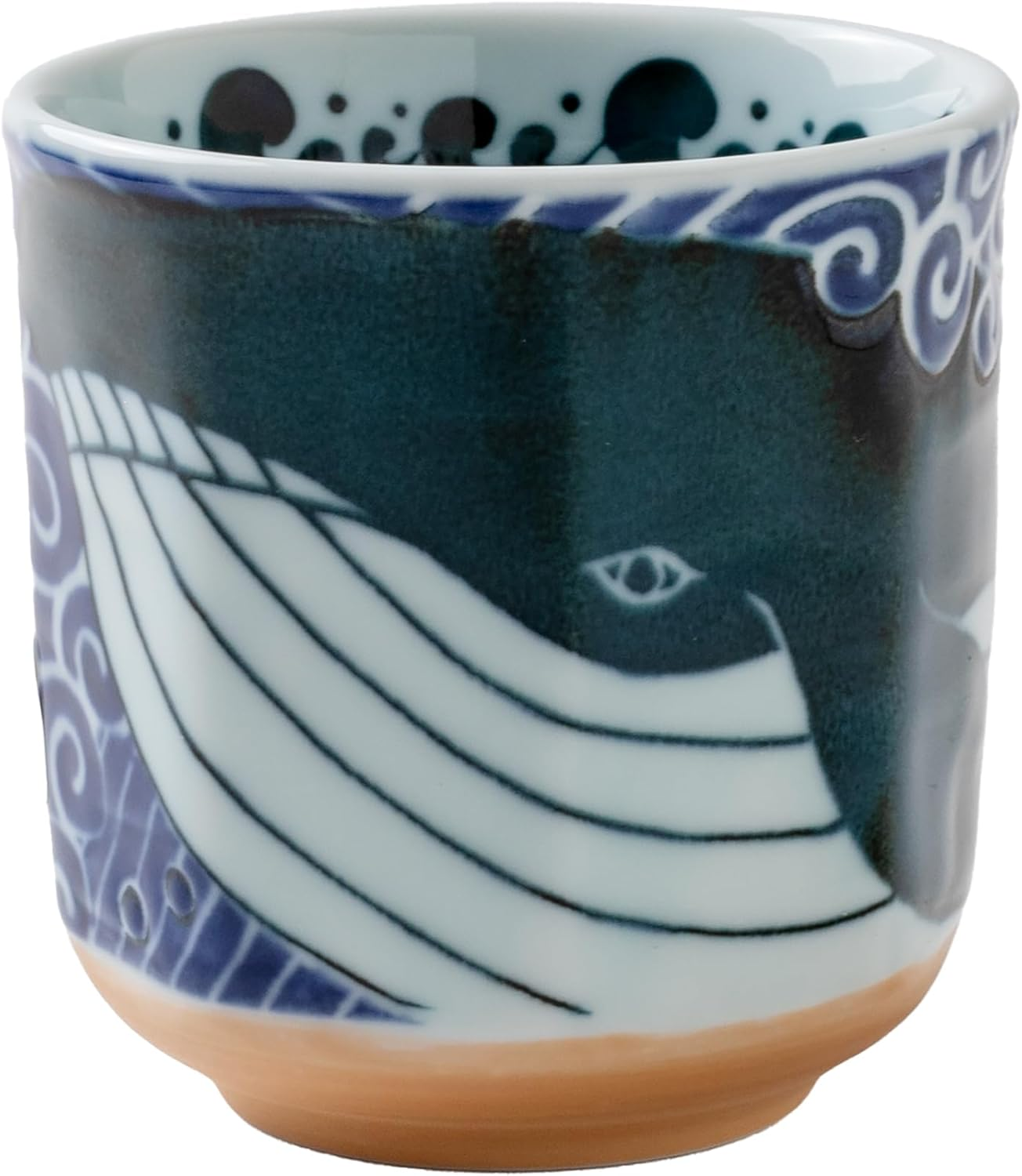 Minoru Pottery White Wave Whale Octagonal Teacup image number 1