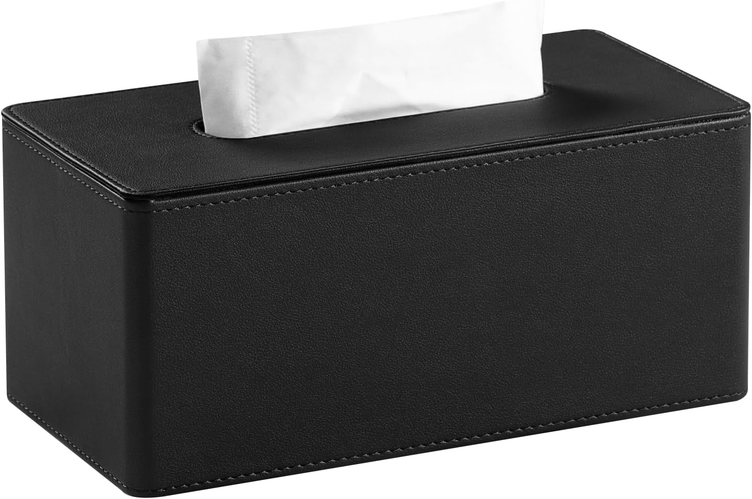Stylish PU Leather Rectangle Tissue Box Cover with Magnetic Bottom for Bathroom Bedroom Office (White Stripes)
