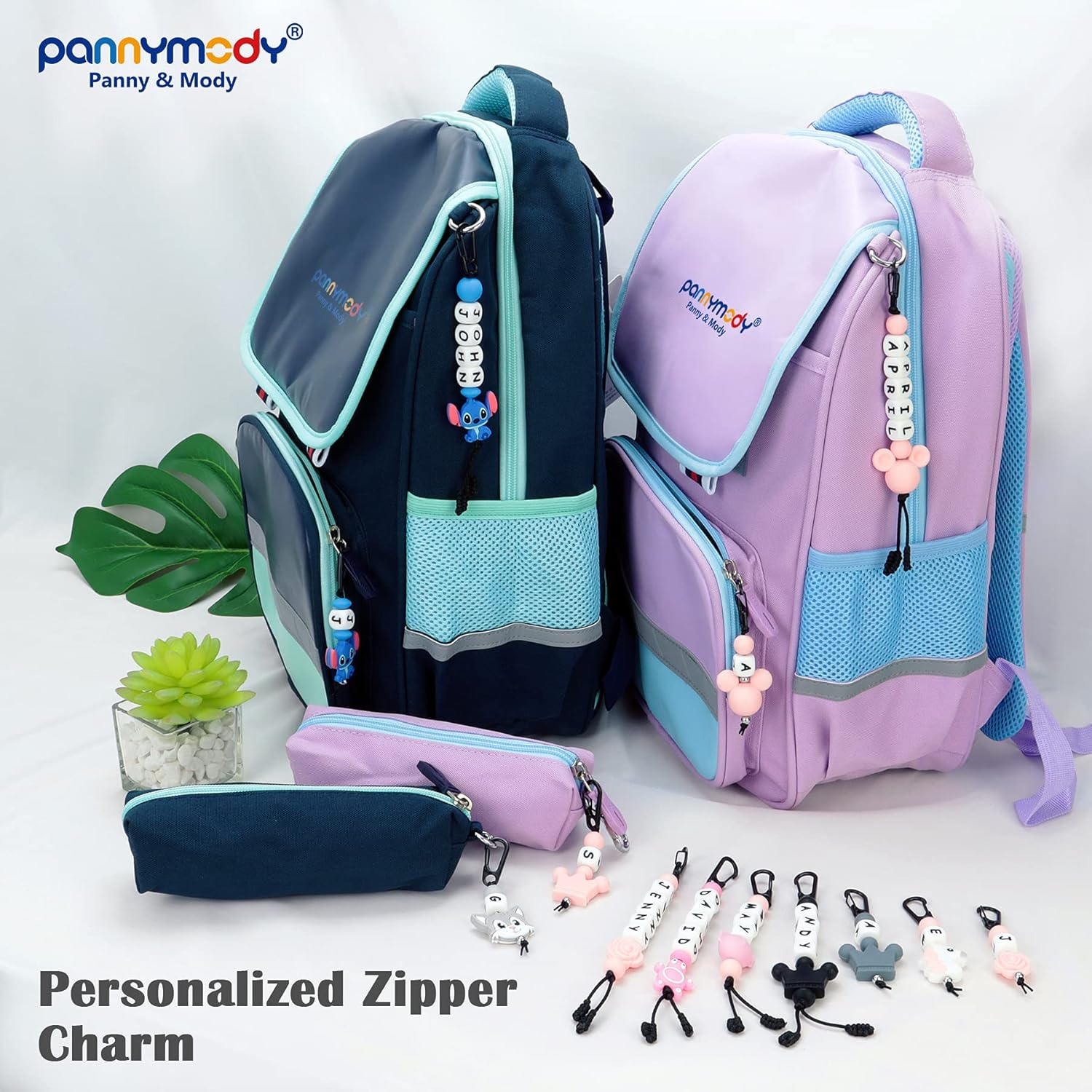 Personalised School Bag Name Tag Child ID Tag with Name, Silicone Beaded Name Tag for Childcare, Daycare, Kindergarten Backpacks - Grey Cat image number 4