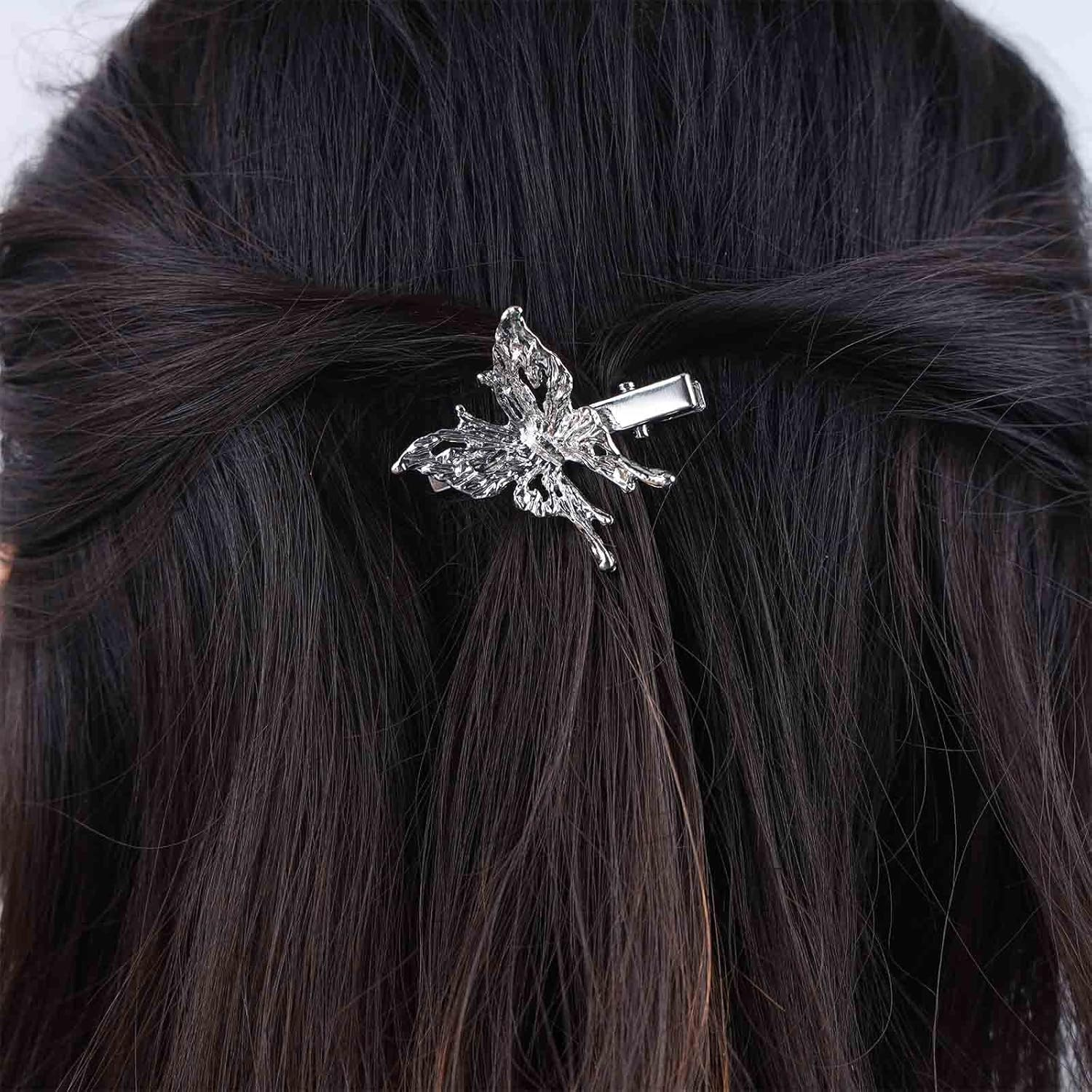Yheakne Boho Butterfly Hair Clip Emerald Butterfly Hair Clip Silver Clip Butterfly Hair Clip Headpiece Decorative Hair Accessories for Women and Girls Headwear (Without Crystal) image number 3