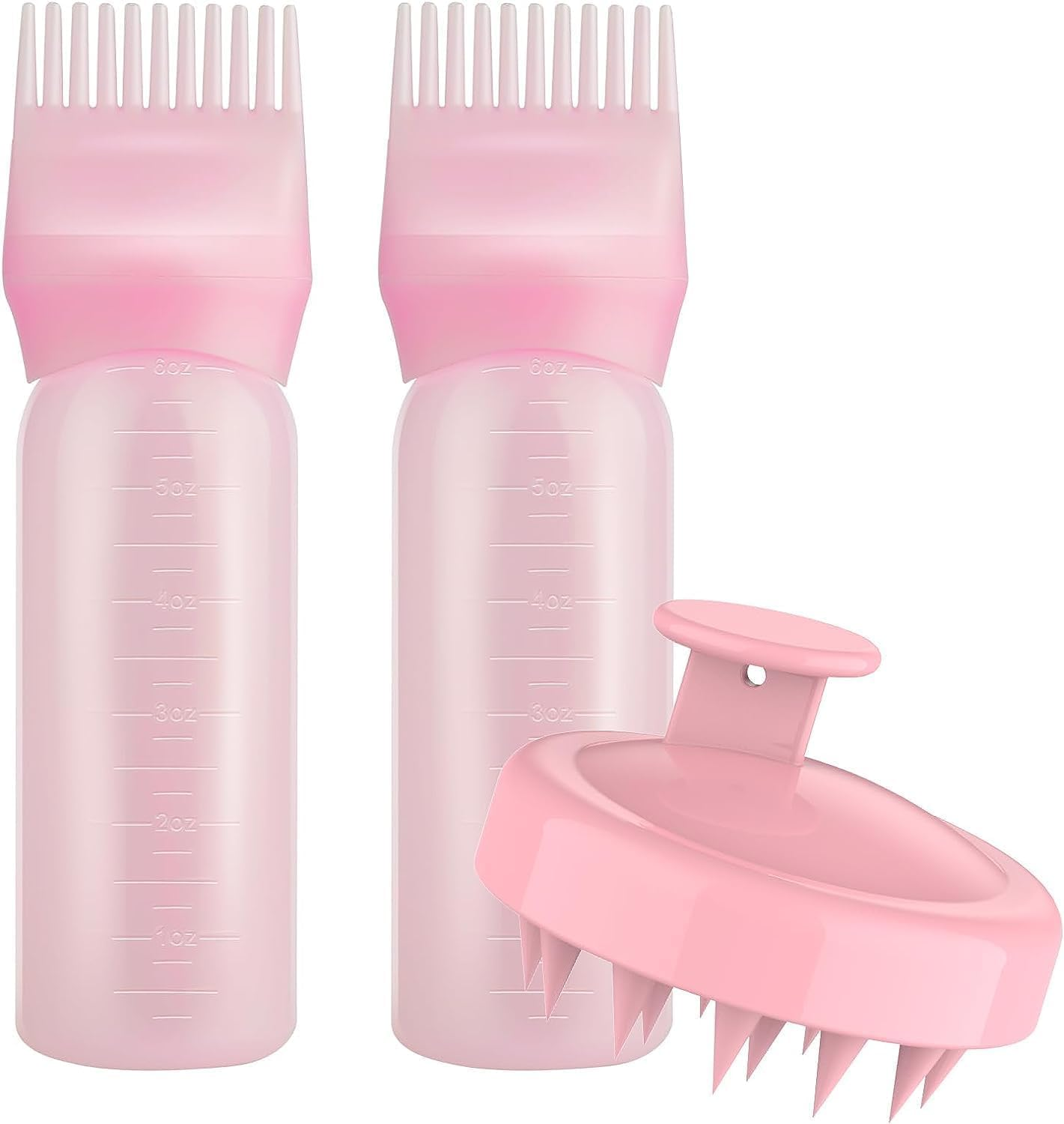 Mumoo Bear Root Comb Applicator Bottle with Scalp Massager Shampoo Brush Hair Coloring Dye and Scalp Treatment Head Relaxation Tools, Pink(3 Pcs) image number 6