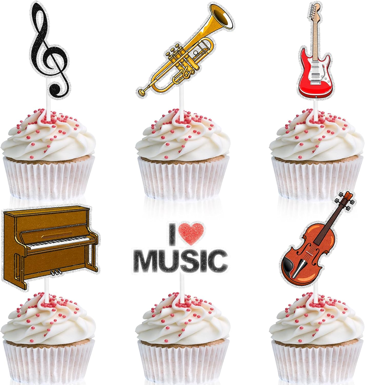 18-Piece Music-Themed Happy Birthday Cupcake Toppers Set for Kids - This Is an Exquisite Music Theme Party, Boys and Girls Birthday Party, Baby Shower Party. I Love Music Decoration Supplies-Liangss