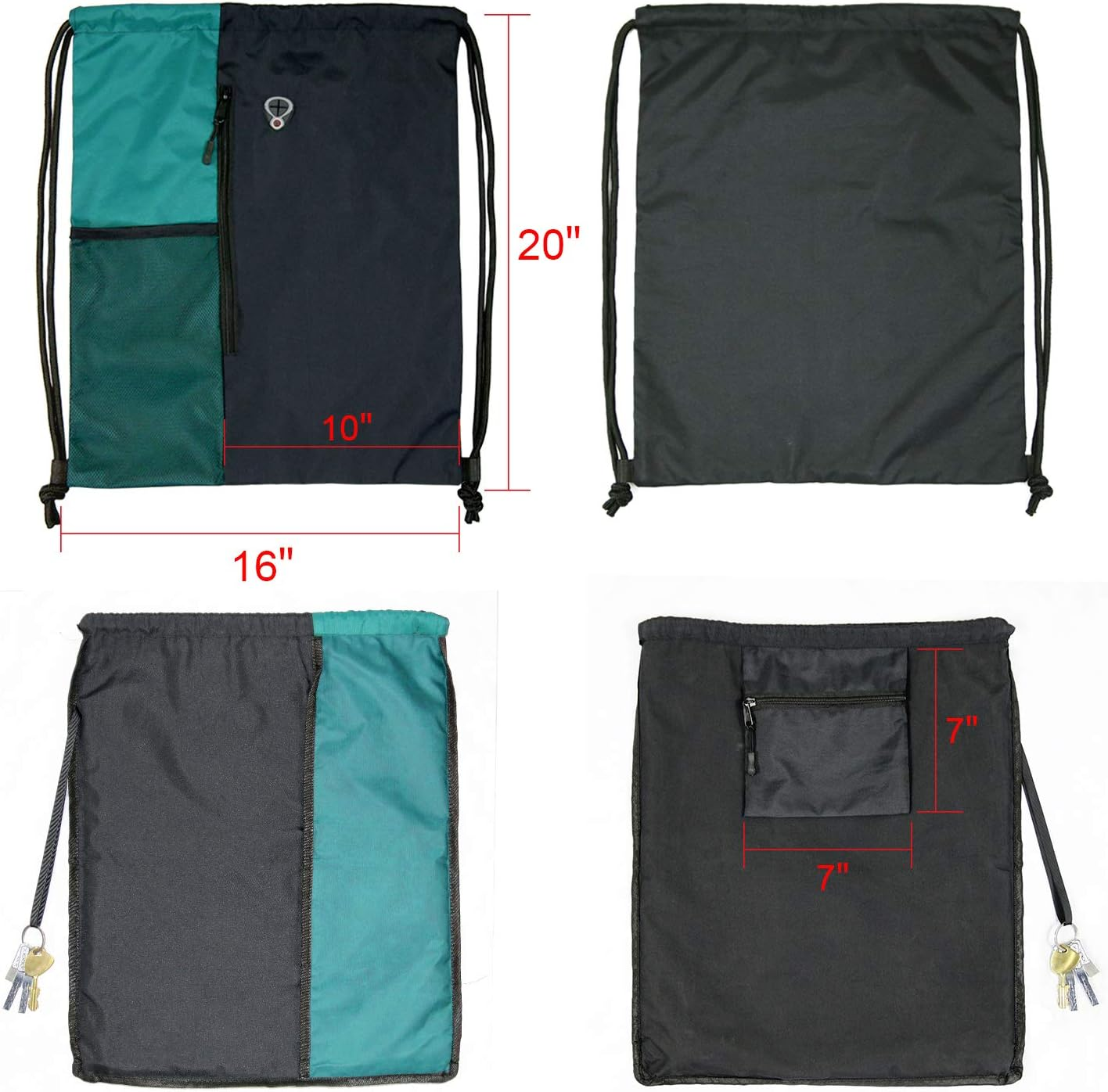 Drawstring Backpack Sports Gym Bag for Women Men Children Large Size with Zipper and Water Bottle Mesh Pockets, Womens image number 6