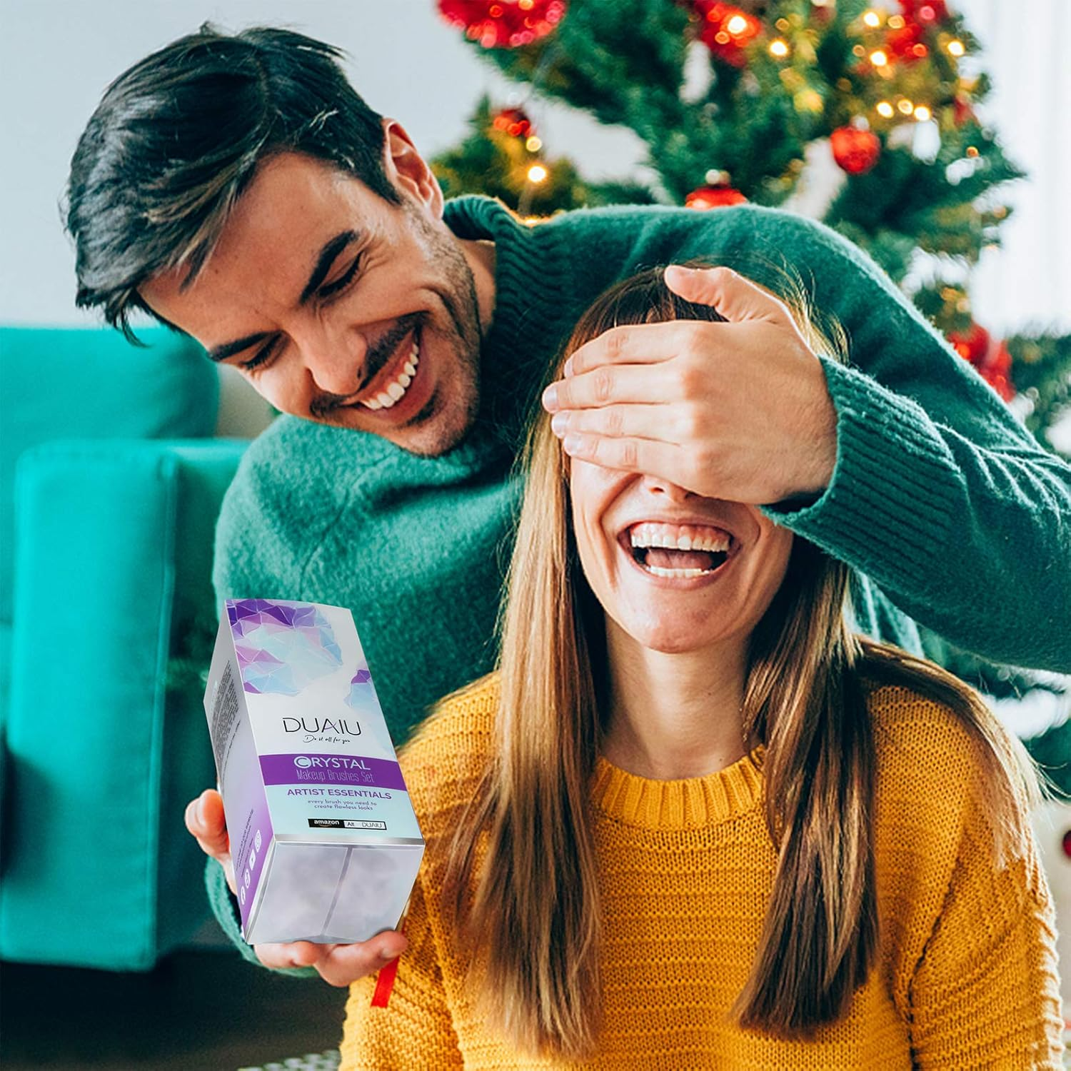 DUAIU Makeup Brushes 15Pcs Premium Synthetic Bristles Crystal Handle Set Kabuki Foundation Brush Face Lip Eye Makeup Brush Sets Professional with Starry Gift Box(Purple) - Purple image number 5