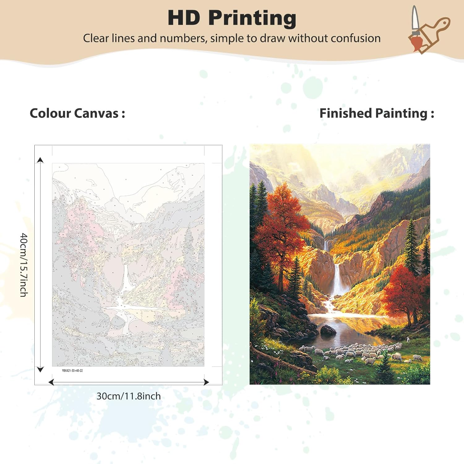 MEIYUDA Paint by Numbers for Adult with Frame Mountain, DIY Canvas Oil Painting Kit for Beginner Waterfall, Paint by Numbers Arts and Crafts Kit Acrylic Pigment Drawing for Home Wall Decor 30X40Cm image number 6