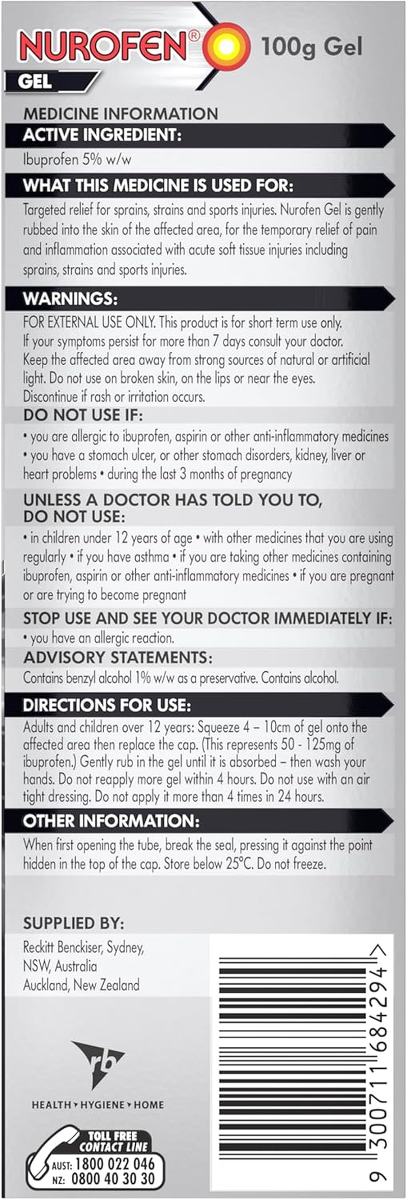 Nurofen Gel Topical Pain Relief, 100G image number 3