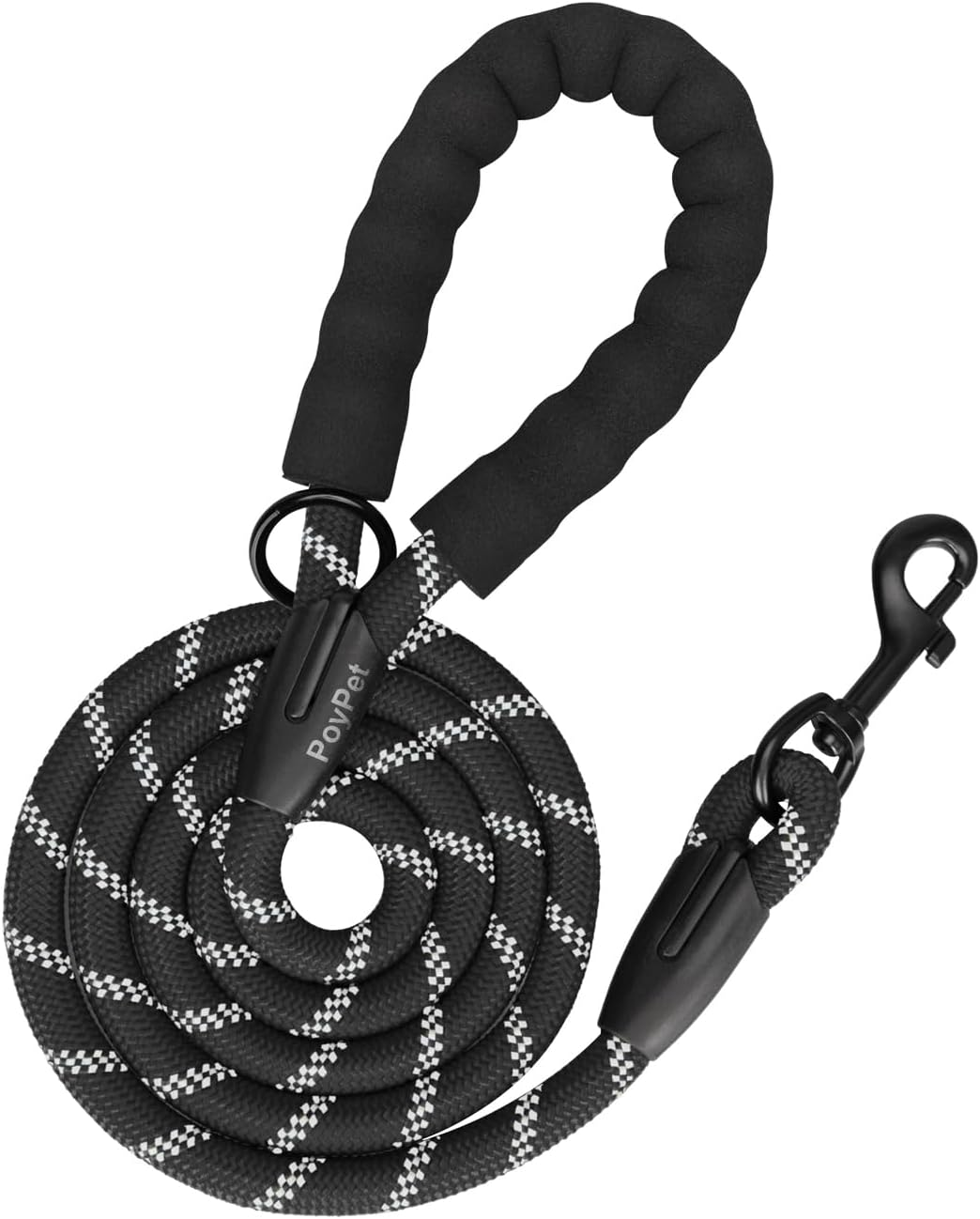 Poypet Dog Leash 5 Feet for Small Medium and Large Dogs Reflective Heavy Duty Padded Rubber Handle 360&deg; No Tangles（Black）