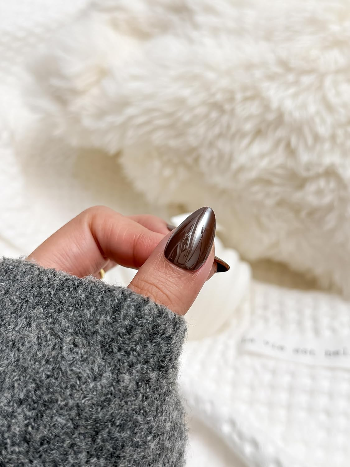 Press-On Nails | Metallic Cocoa Almond False Nails, Reusable Stick-On Fake Nails with Adhesive Tabs and Glue | Salon-Grade Quality | Transparent Storage Box | 15 Sizes - 30 Nail Kit image number 1