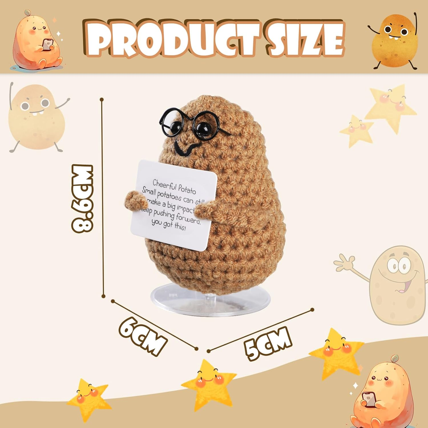 Positive Potato,Geeric Mini Funny Positive Potato+Base Knitted Ornaments Doll Handmade Decoration Positive Card Inspirational Potato Gifts Creative for Christmas New Year School Souvenirs Party Decor image number 1