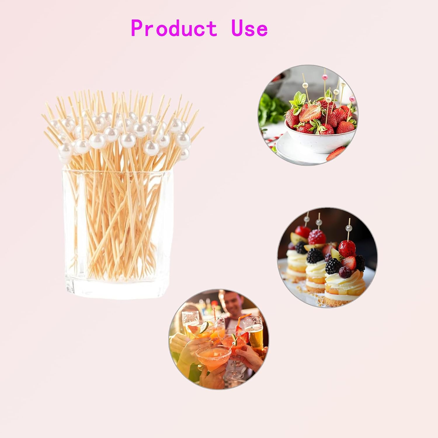 200 PCS Pearl Bamboo Toothpicks for Appetizers and Drinks - 4.7 Inch Long Skewers for Wedding Party Decorations and Charcuterie Accessories image number 2
