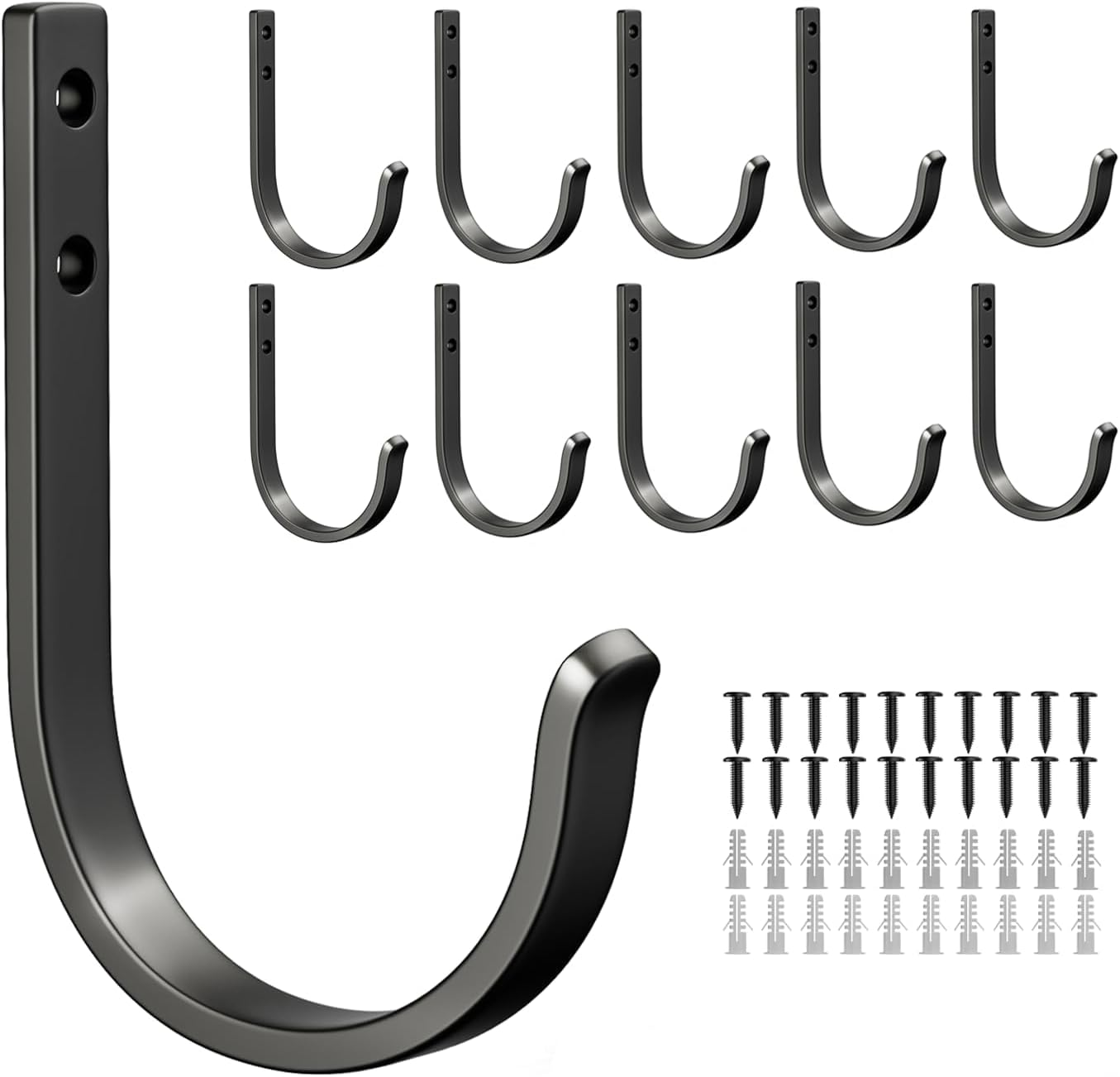 Josmimic 10-Pack Wall Hooks for Towel/Coat - 22LB Heavy Duty Metal Hanger Wall Mount, for Outdoor, Closet, Door, Shelf, Bathroom, for Backpack, Cup, Clothes, Mug, Black Matte, Screws Included image number 4