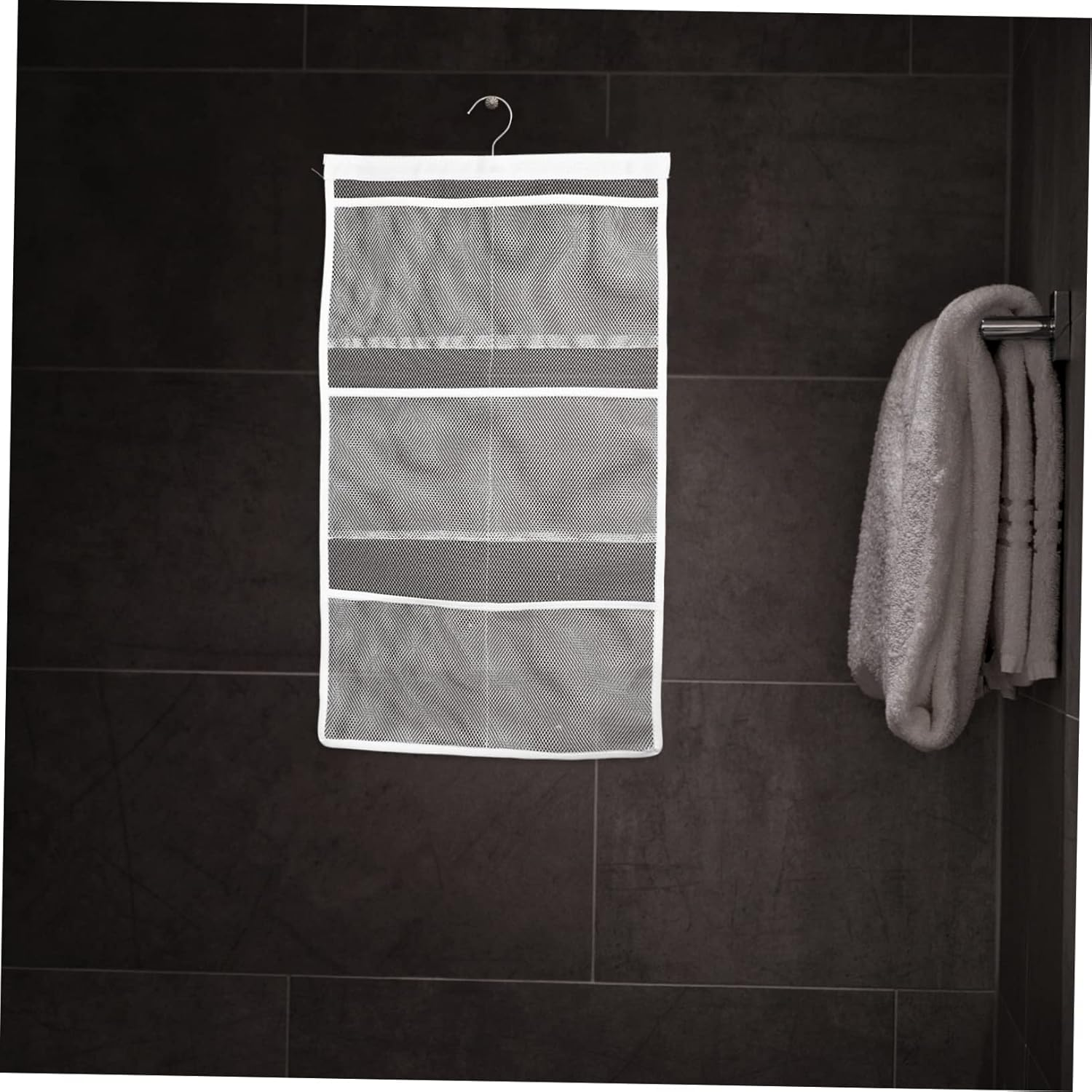 WATIIFUFU White Mesh Shower Organizer Hanging Bag with Space-Saving Bathroom Accessories for Boy Girl and Adults Tidy Storage for Shower Curtain Rod Easy to Fold When Not in Use