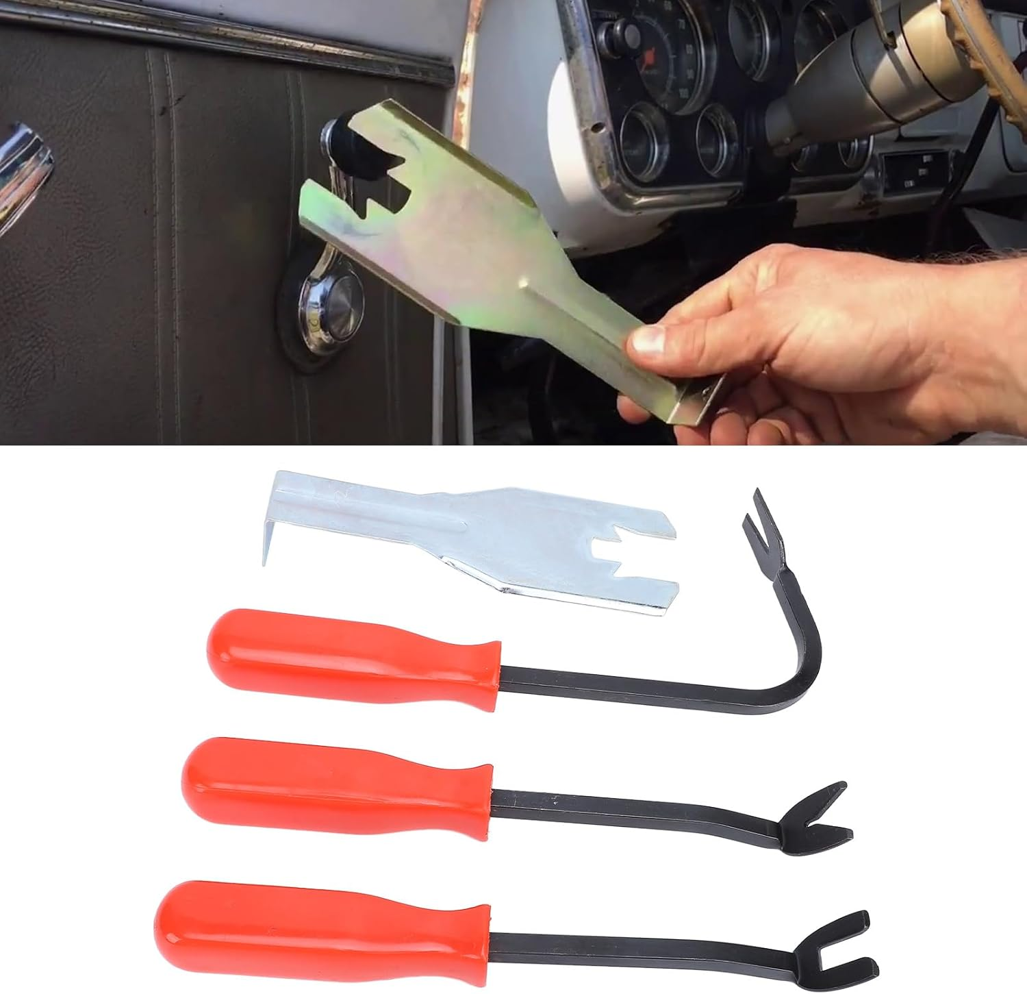 Car Door Panel Remover Set, Metal Auto Trim Rivet Pry Disassembly Repairing Tool with Window Handle Clip Remover, 4 Pcs Trim Removal Tools image number 3