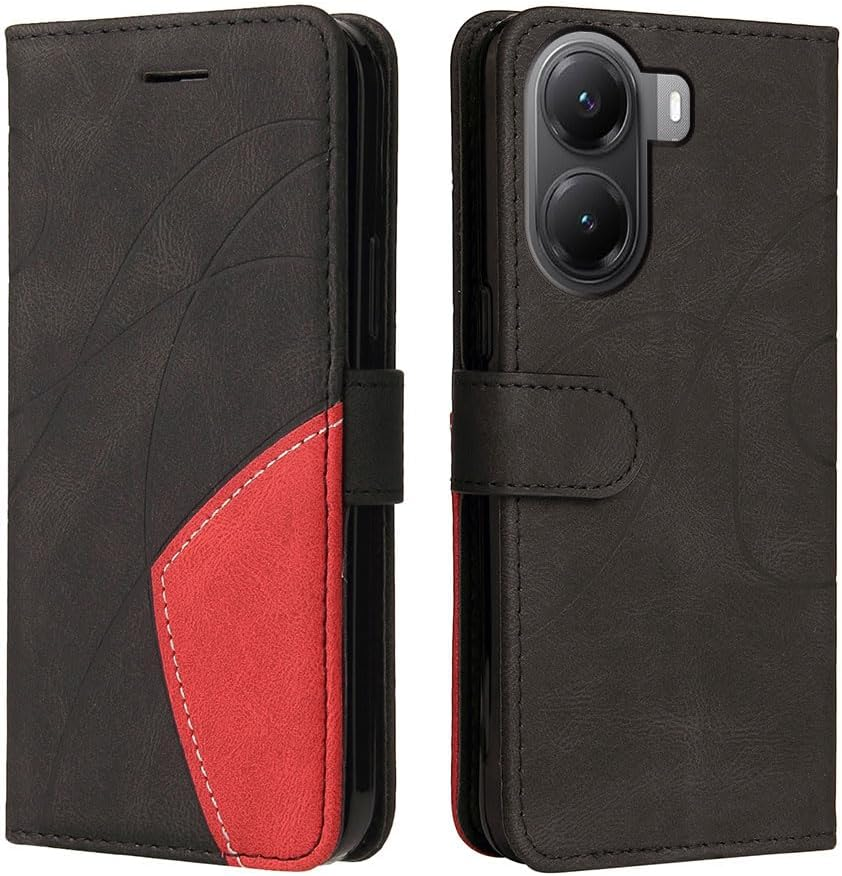 XINNI Protective Phone Case for Xiaomi 14T, PU/TPU Vintage Flip Leather Shockproof Cover Magnetic Book Style Wallet, Red