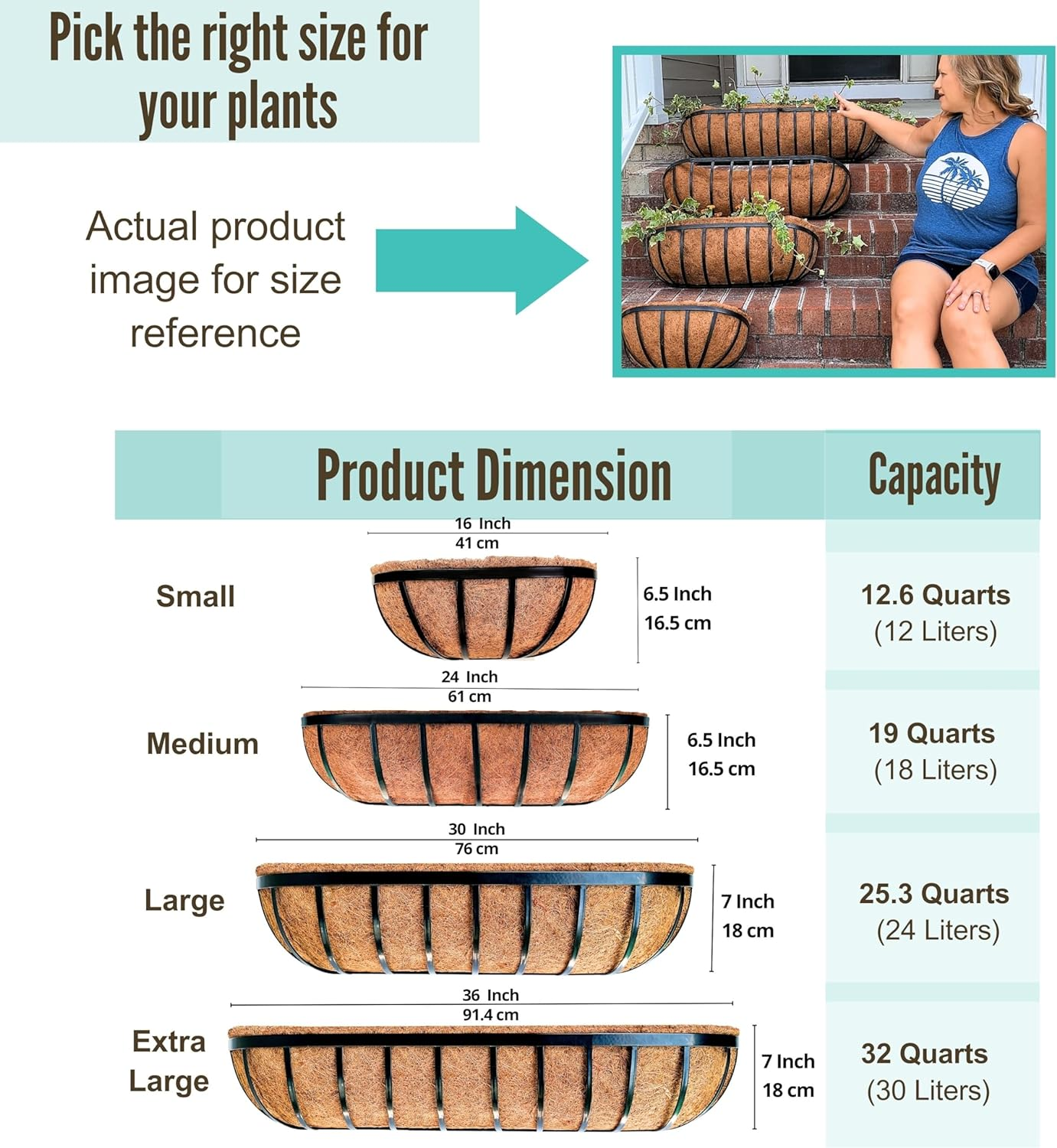 Lalagreen Fence Planters for Outdoor Plants (4 Pack, 24 Inch) Black Metal Window Boxes Planter to Attach to House, Wall Mounted Flower Coco Baskets outside Deck Railing Balcony Garden Porch Patio Rail image number 6