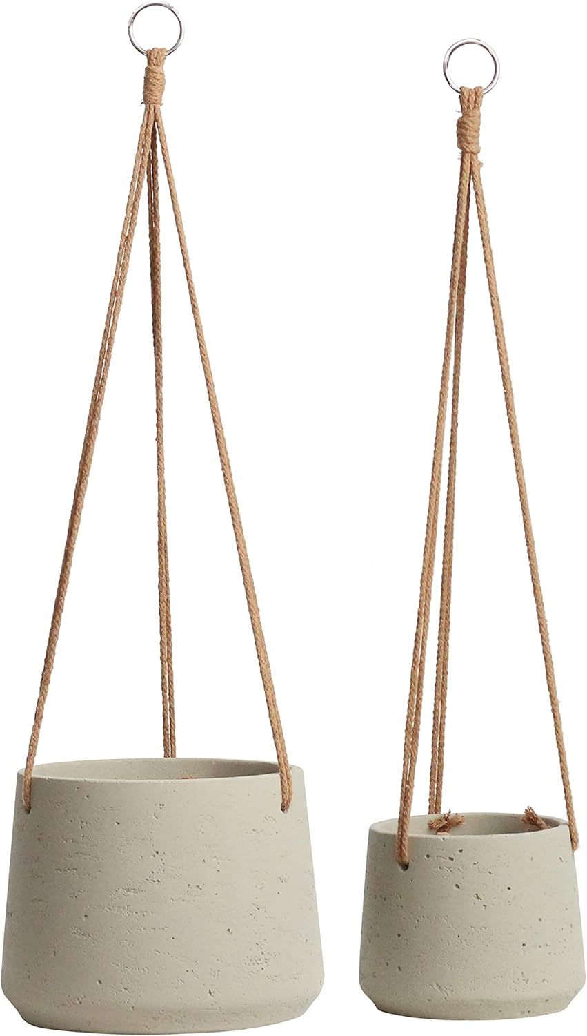 Copenhagen off White Ceramic Hanging Plant Pot Set of 2 - Includes Hanging Rope - Ceramic Cement Hanging Planters for Indoor & Outdoors - Textured Effect - Large & Medium Plant Pots&hellip; image number 5