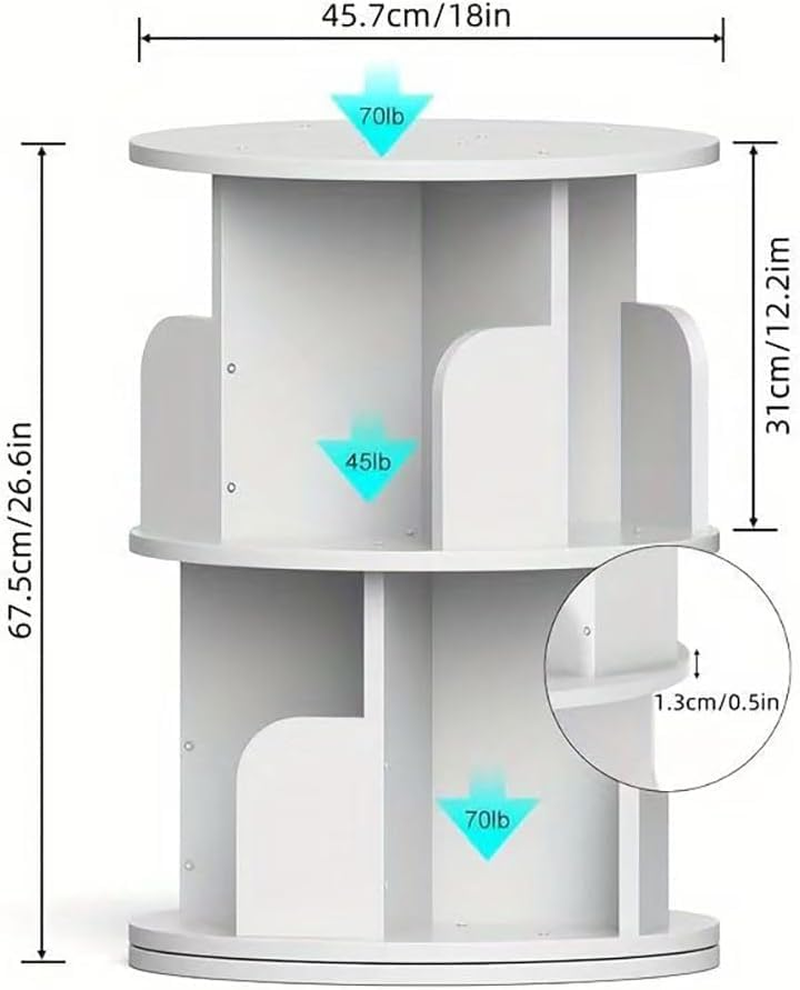 Hbluefat Rotating Bookshelf, 2-Tier Revolving 360 Display Wood Bookcase, Small round Swivel Standing Book Shelf Tower for for Bedroom, Living Room, Study Room (White1) image number 3