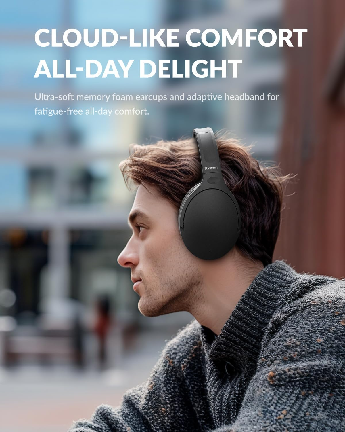 TONEMAY Zen Bluetooth Headphones with -45Db Hybrid Active Noise Cancelling, 80H Playtime Wireless Over-Ear Headphones, Immersive Deep Bass Stereo, 5-Mic ENC Clear Calls, Personalized Comfort, Black
