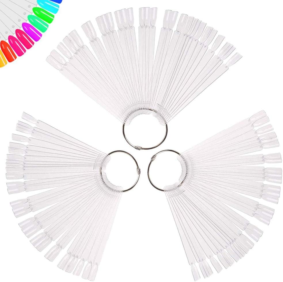 150 Pcs Clear Nail Swatch Sticks with Ring, Fan Shape Nail Art Tips, False Nail Sample Sticks, Nail Practice Color Display, Transparent Board for Nail image number 3