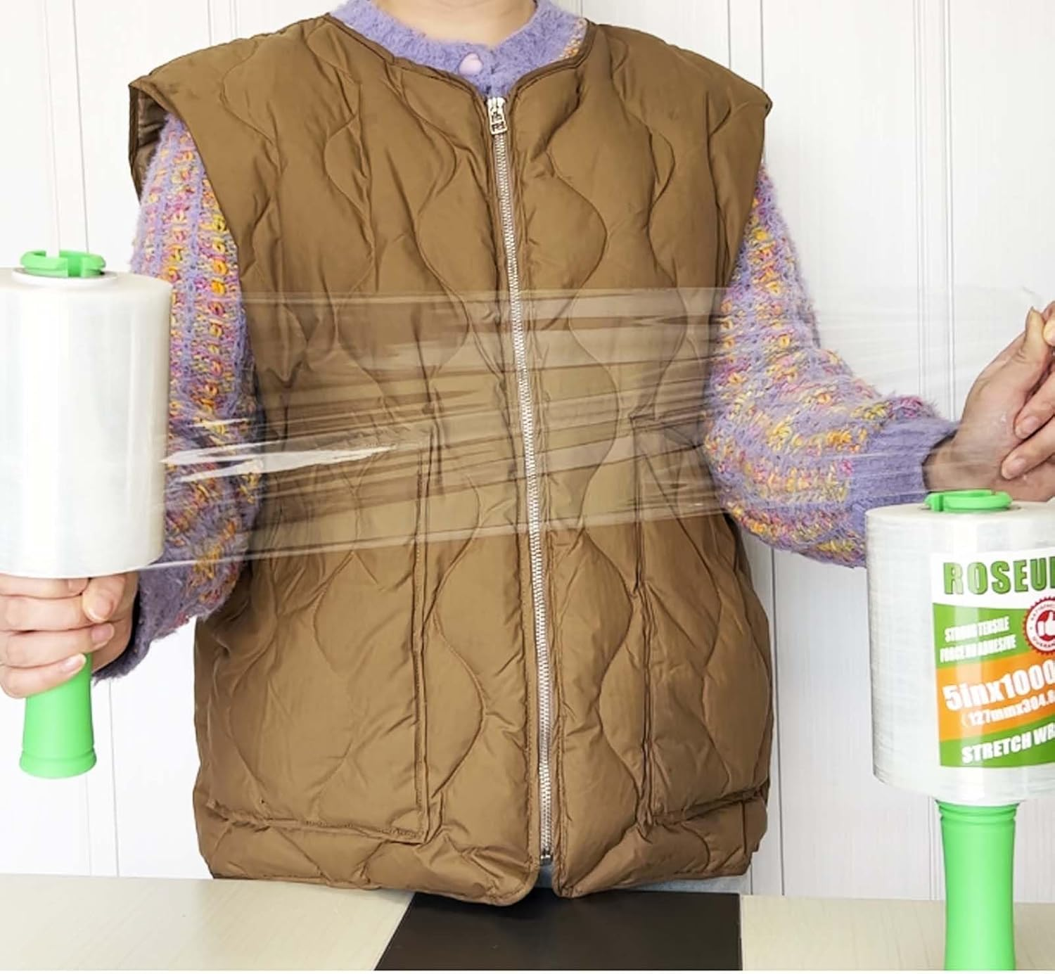 ROSEUP Clear Stretch Wrap Film 5" X 1000Ft Roll with Handle, 80 Gauge Thick Cling Plastic Wrap for Moving, Pallet Wrap, Self Adhering Packaging Heavy Duty Shrink Film, 4 Pack image number 2