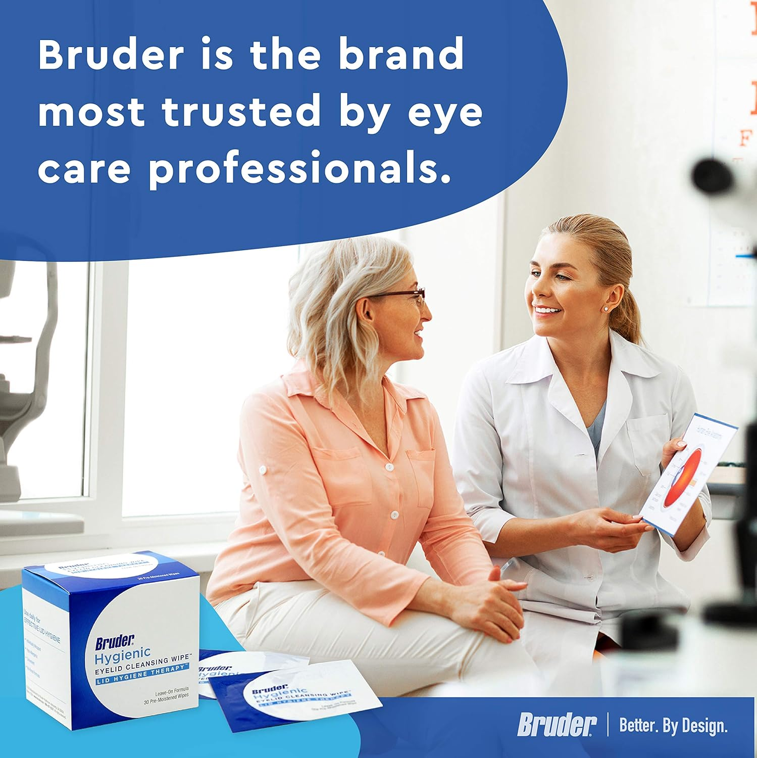 Bruder Hygienic Eyelid Cleansing Wipes | Rinse-Free Exfoliating Wipes Remove Excess Oil and Debris from Eyelids & Lashes | 30 Count Box