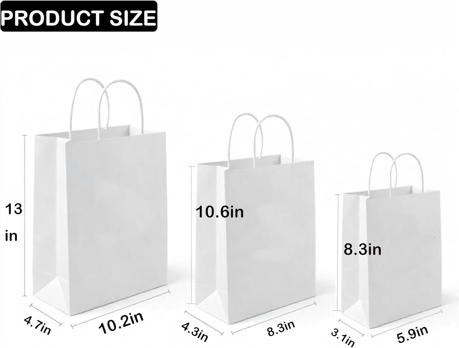 Cororio 60 Pack White Assorted Paper Bags with Handles - Versatile Assorted Size Gift Paper Bags Bulk for Business, Shopping, Retail, and Party Use - Ideal for Events, Gifts, and Promotions image number 2
