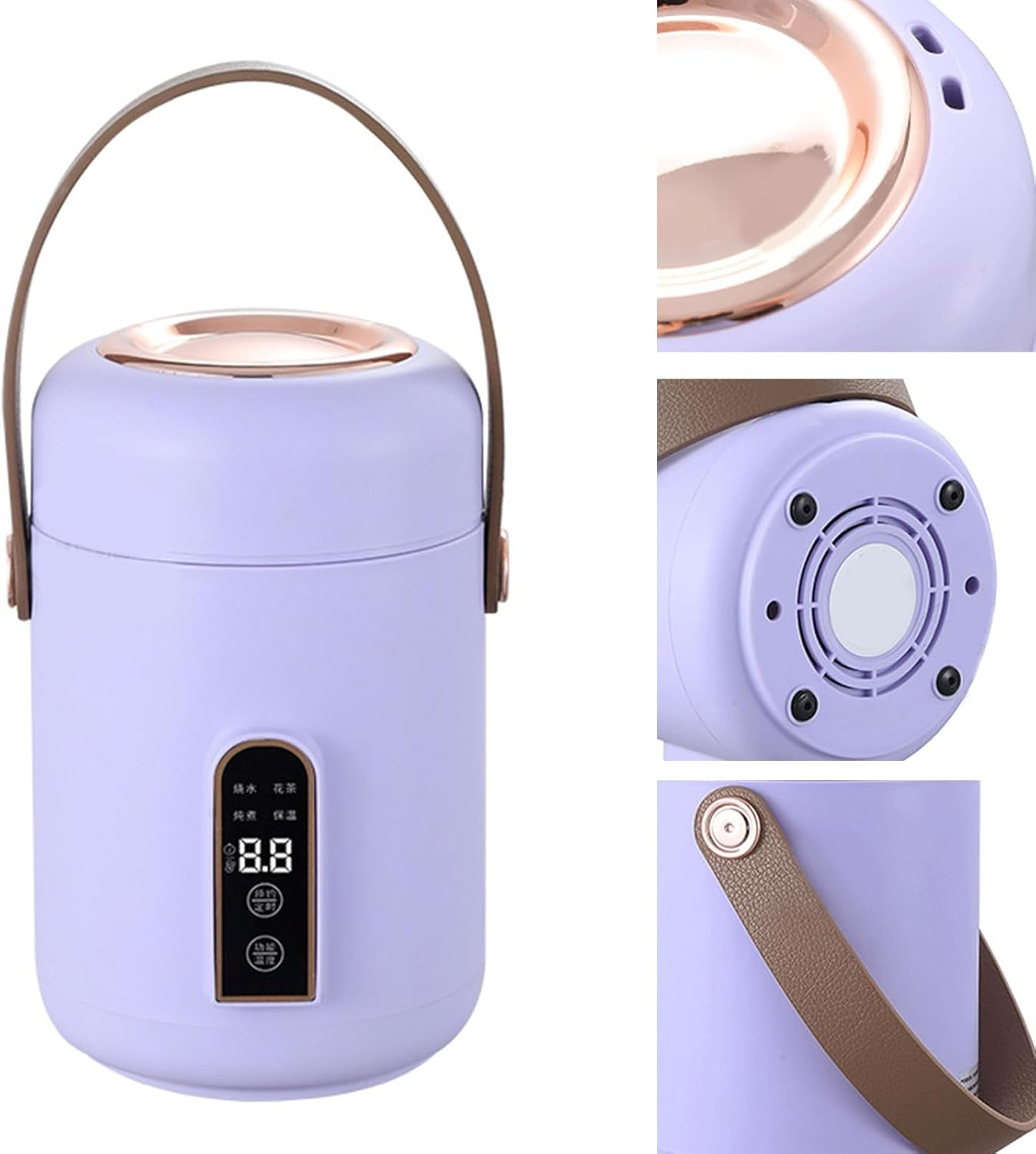 Mini Rice Cooker, Efficient Heating Portable Insulated Safe Multifunction Easy to Use Electric Stewpot for Home for Office (Purple) - Beige image number 4