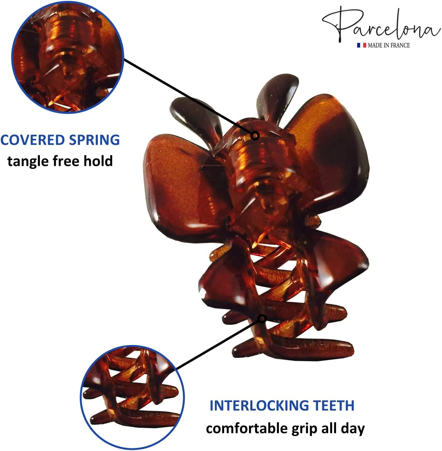 Parcelona French Classic Tortoise Shell Brown Very Small Approx 1 1/2 Inch Hair Claws with Covered Spring - 3 Pieces - Blush Pink image number 5