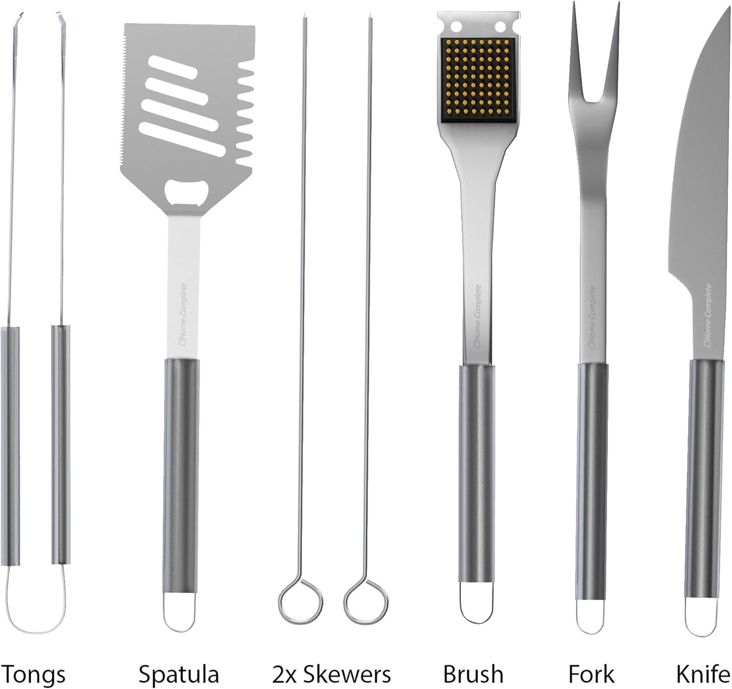7-Piece Stainless-Steel BBQ Cooking Utensils Set - Barbecue Grill Accessories with Aluminum Portable Handled Storage Case by Home-Complete (Silver) image number 6