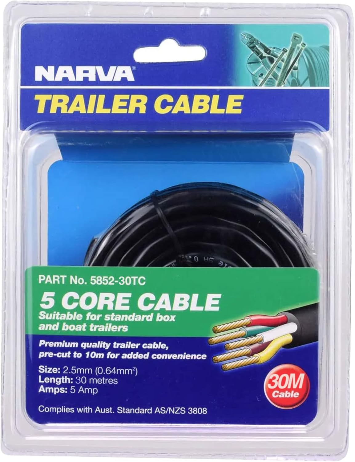 Narva 5 Core Trailer Cable 2.5Mm 5A 30M Automotive Boat Caravan Truck Wire Cable V90 PVC Insulated
