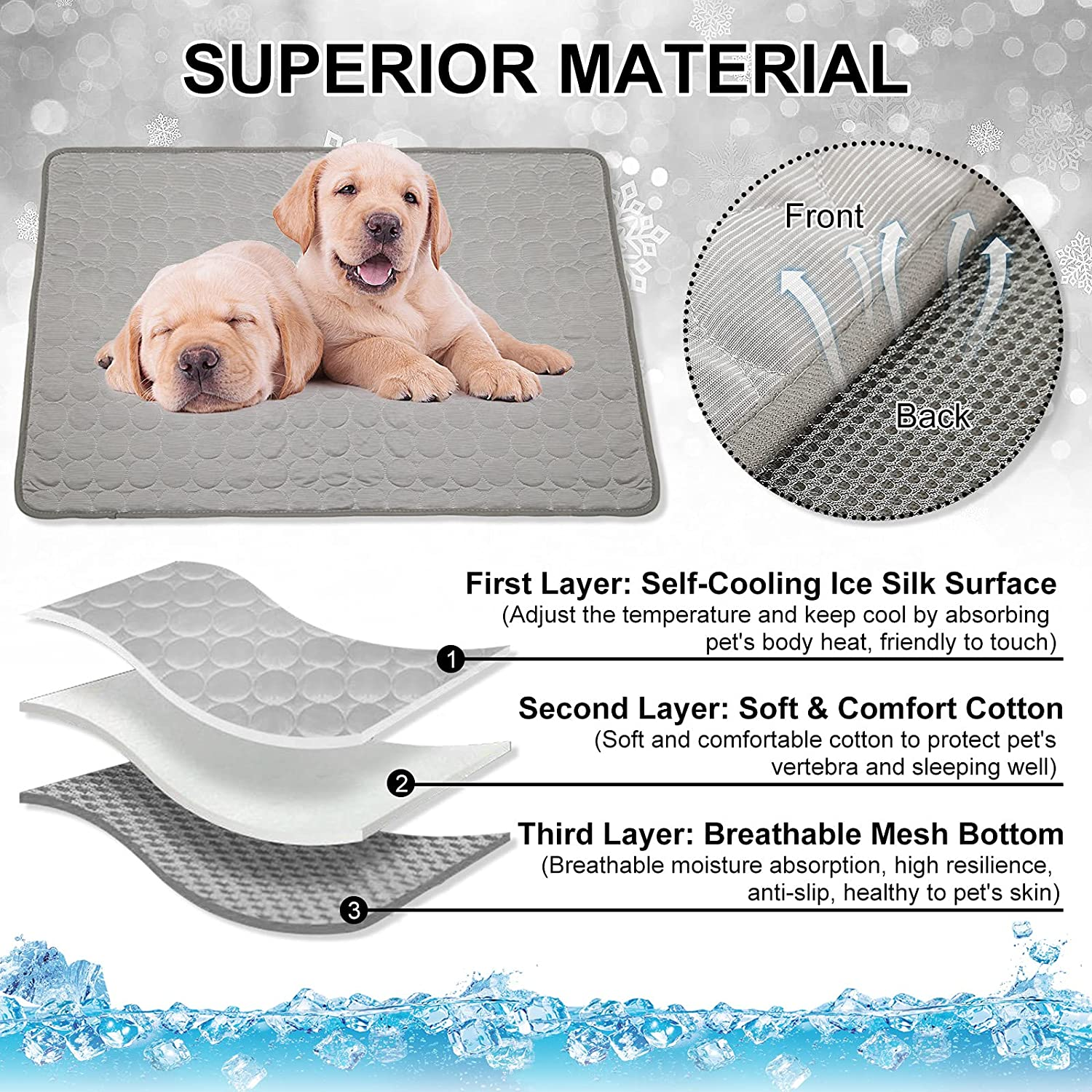 Pet Dog Cooling Bed Mats,Self Cooling Pet Dog Cool Mat Pads for Dogs Cats Indoor and Outdoor (X-Large, Grey) - Blue image number 5