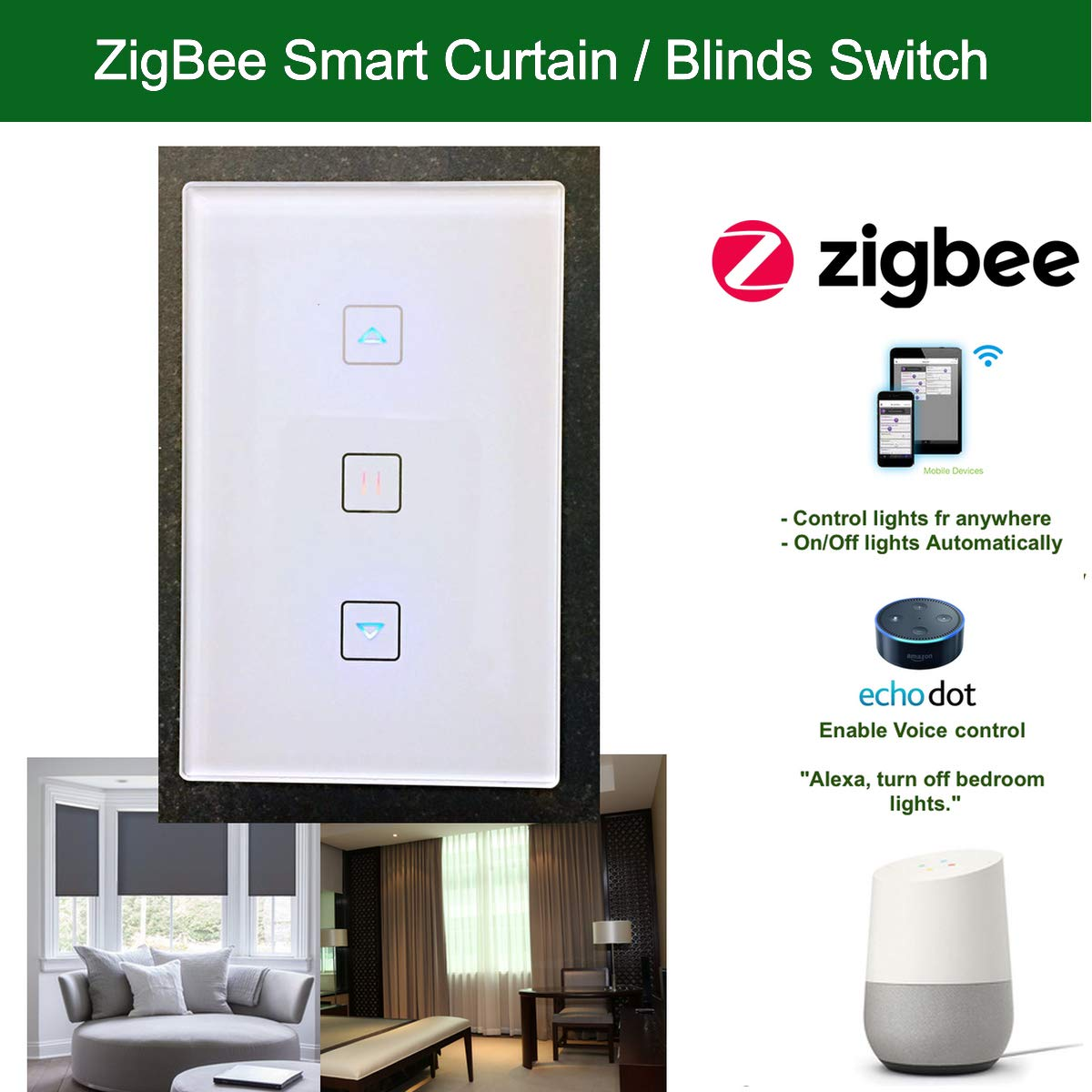 Zigbee Smart Curtain Shutter Blinds Switches for Home Automation and Alexa Voice Control &hellip; image number 2