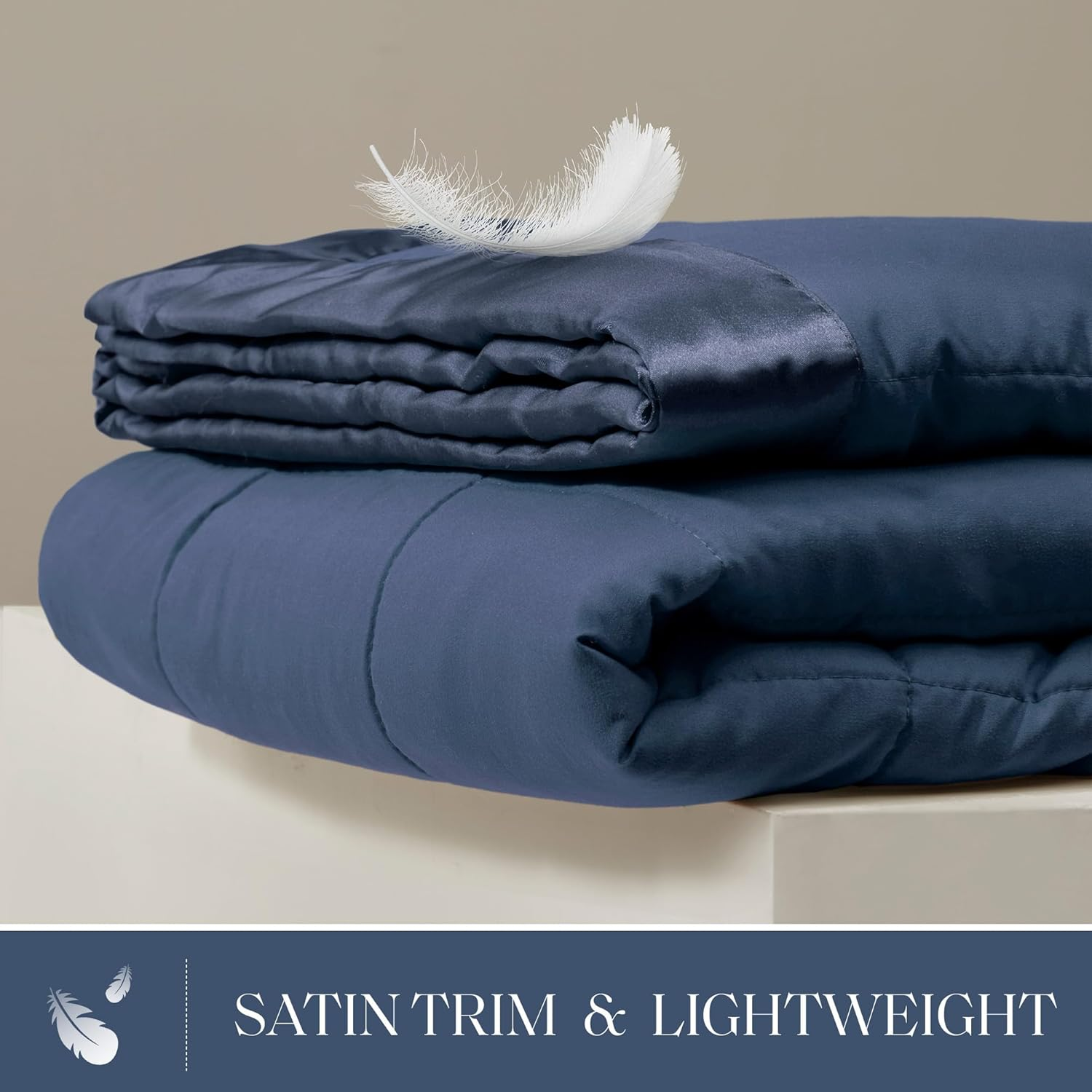 Madison Park Windom down Alternative Blanket, Premium 3M Scotchgard Moisture Wicking Treatment, Lightweight and Soft Bed Cover for All Season, Satin Trim, Navy King image number 4