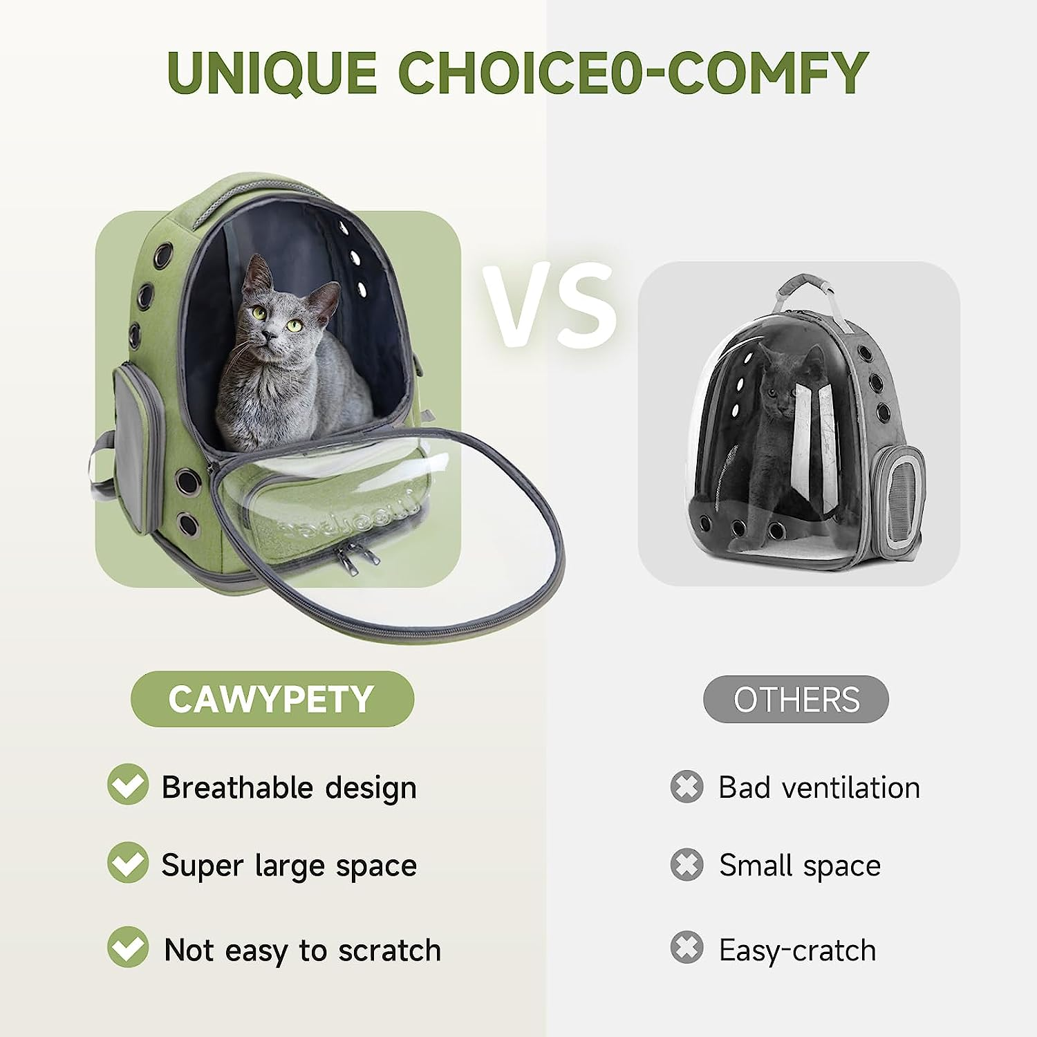 Cat Backpack Carrier, Breathable Cat Carrier Foldable Bubble Backpack for Kitty to Medium Cat Small Dog up to 15Lbs Travel Hiking Transparent Pet Carrier - Green image number 4
