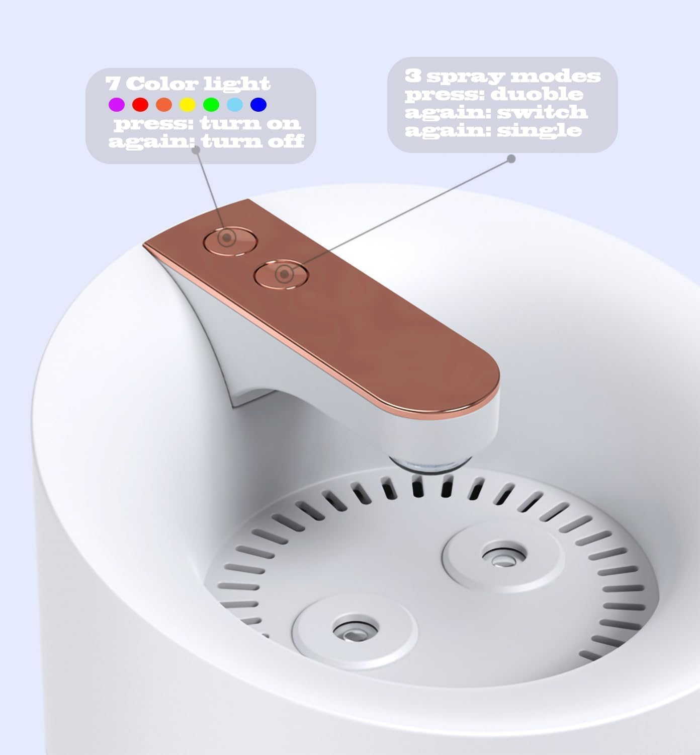 Humidifier for Bedroom Large Room, 3L Cool Mist Humidifiers Air Humidifier with Humidity Monitoring Top Fill, Quiet Operation, 7 Color Night Light Function, Auto Shut-Off, Double Nozzle, White