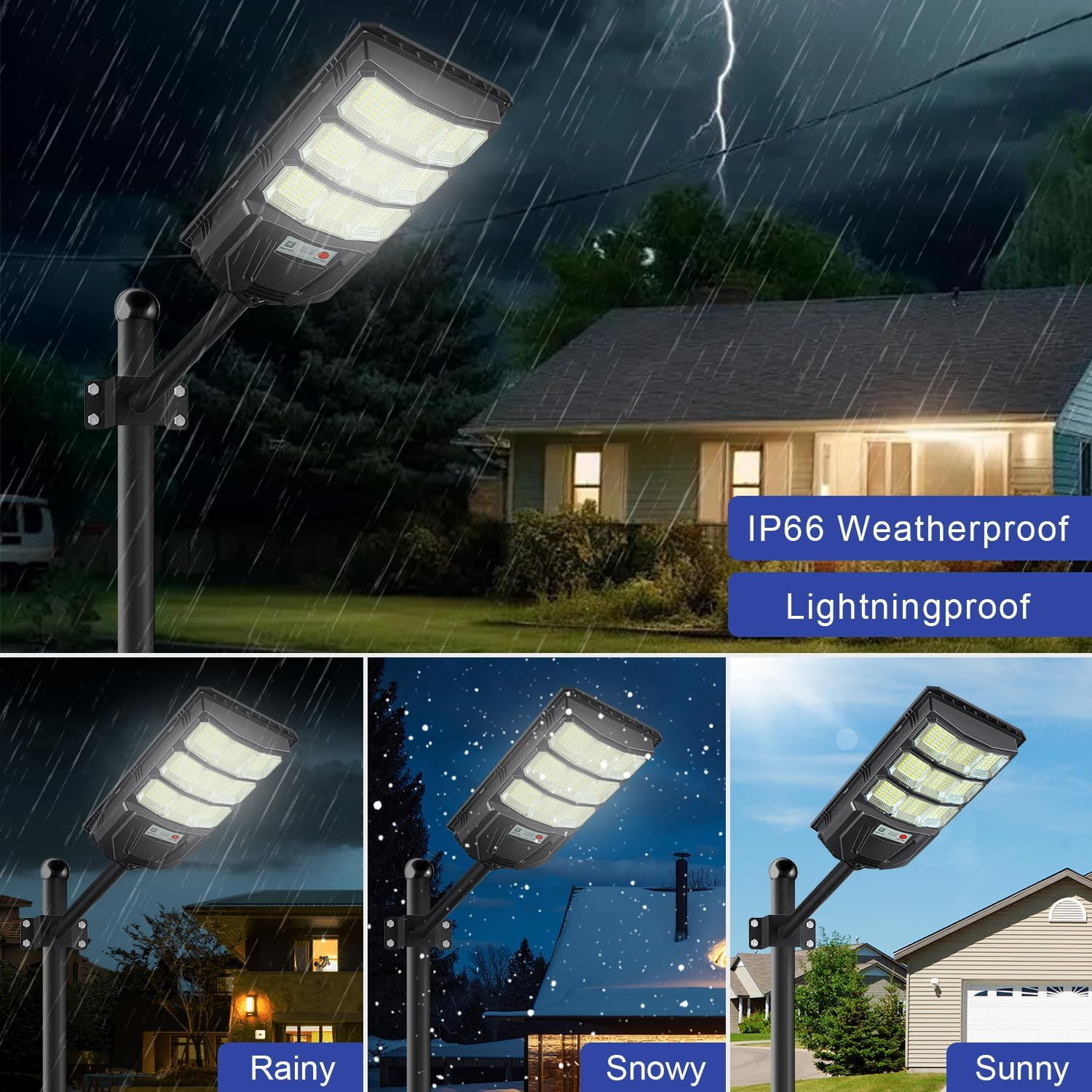 Solar Street Lights Outdoor, 1200W LED Solar Parking Waterproof Light with Motion Sensor Remote Control, 8500K Dusk to Dawn LED outside Security Flood Commercial Lighting for Yard, Parking Lot image number 1