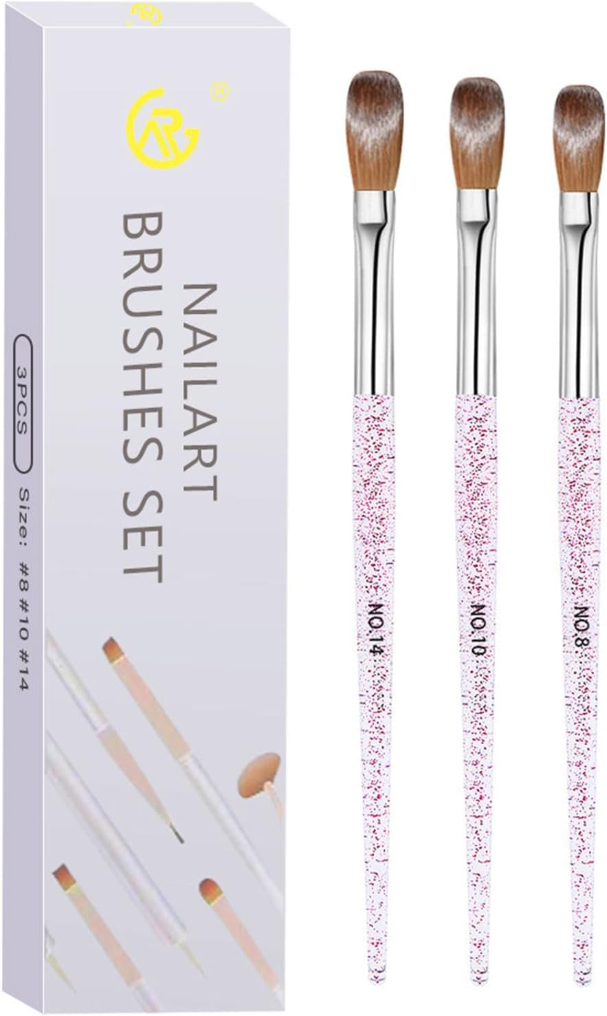 Professional Acrylic Nail Brush Set 3Pcs (8/10/14) - Nail Tools for Acrylic Powder Application, 3D Carving & Nail Art Extension - Essential Nail Tech Supplies for Home Manicure image number 5