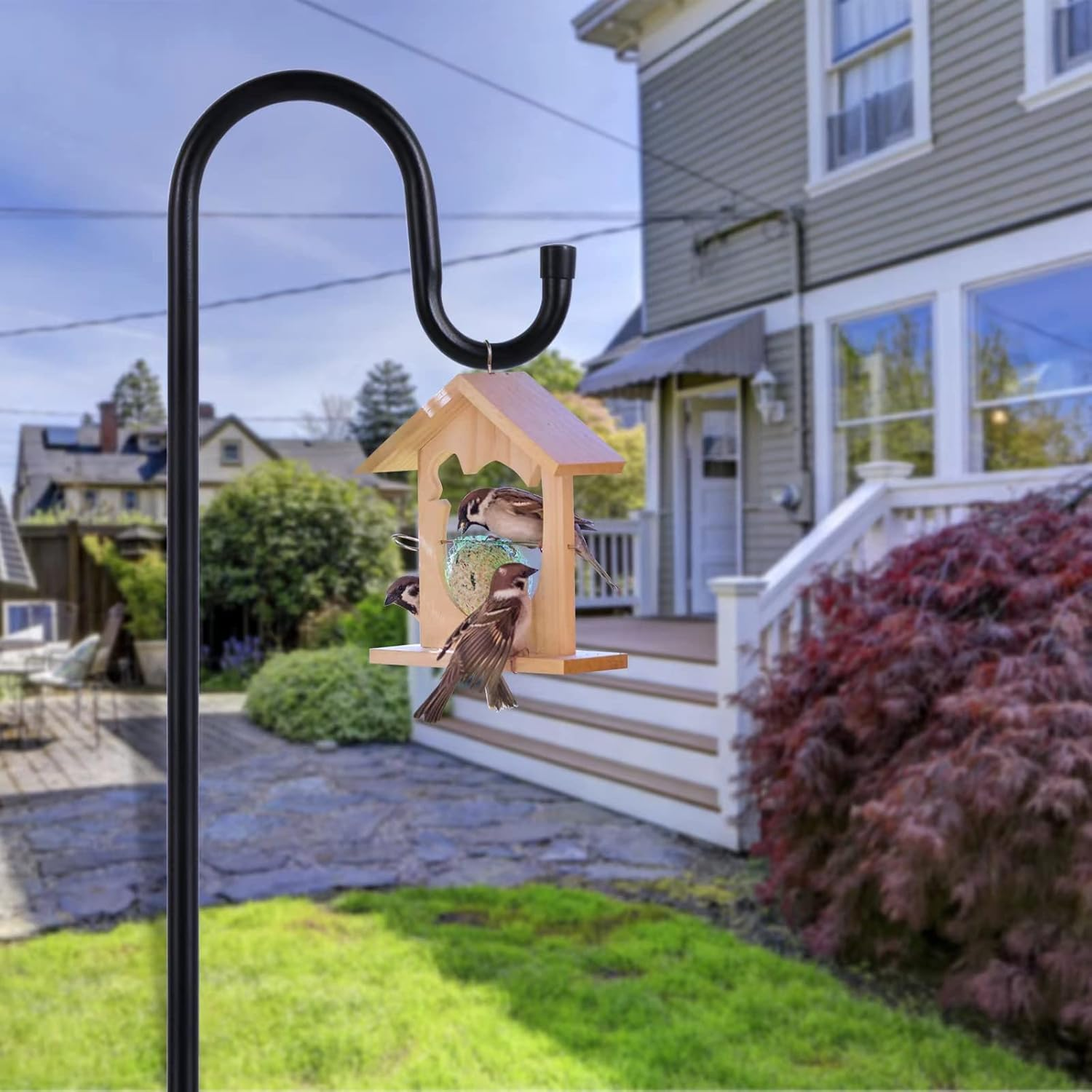 84" Shepherds Hooks for Outdoor, Heavy Duty Garden Bird Feeder Pole Hanging Bird Feeder, Solar Light Lanterns, Outdoor Plant Hanger Hook with 7 Base Prongs, 1 Packs image number 6