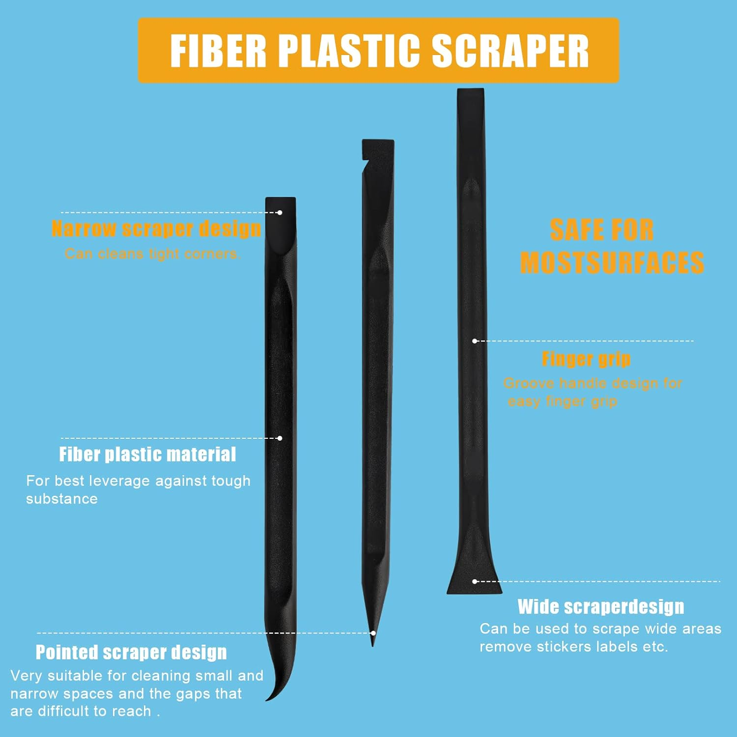 AIEX 9Pcs Plastic Scraper Tool, Non Scratch Cleaning Scraper Multi-Purpose Stiff Scrapers Pointed Narrow and Wide Scraper Tool for Removing Labels Stickers Oil Stains Paint Pen Shaped