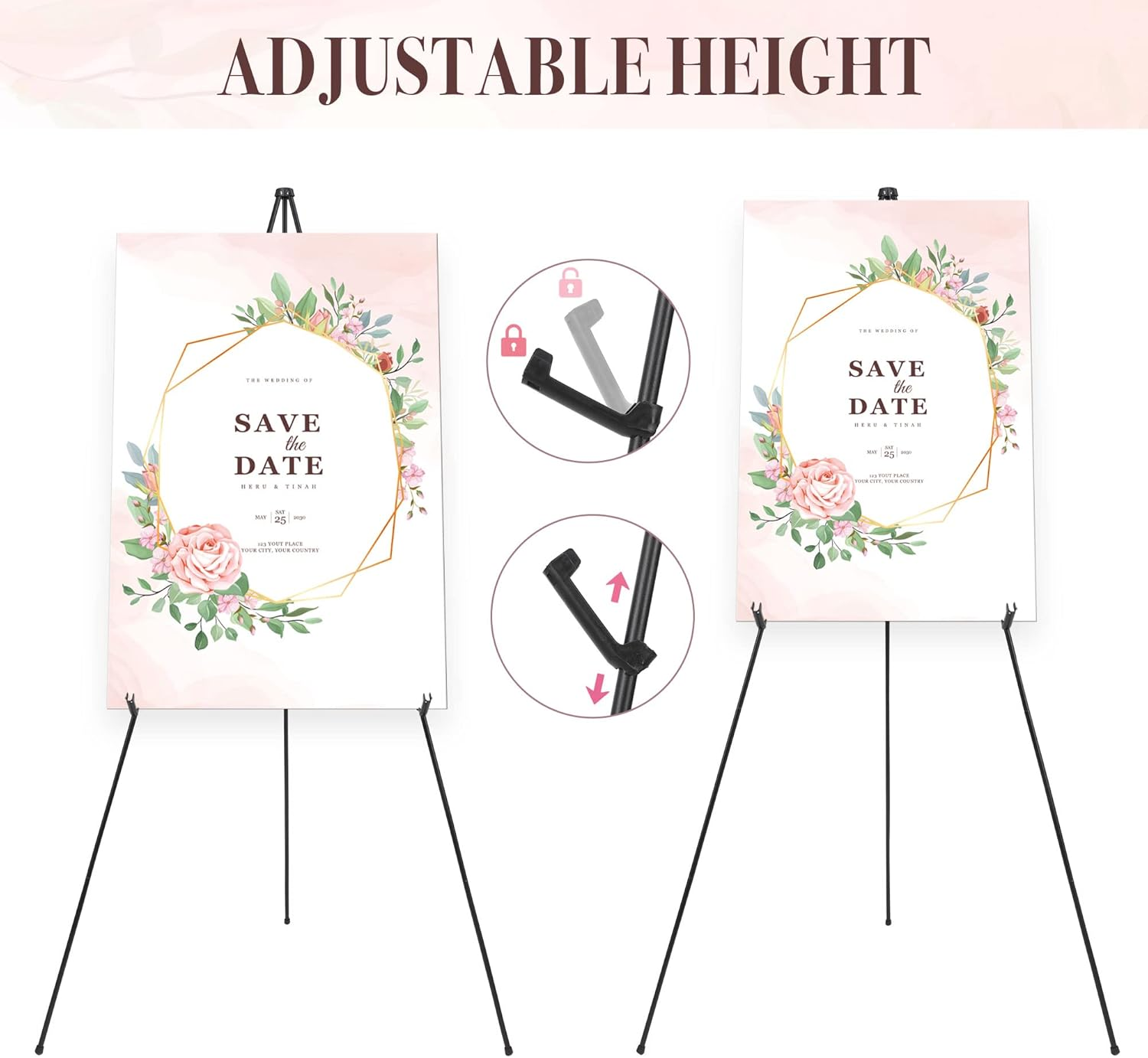 DDEAT Easel Stand for Wedding Sign & Poster 63'' Easels for Display Portable Art Easel for Floor Adjustable Metal Easel Black image number 1