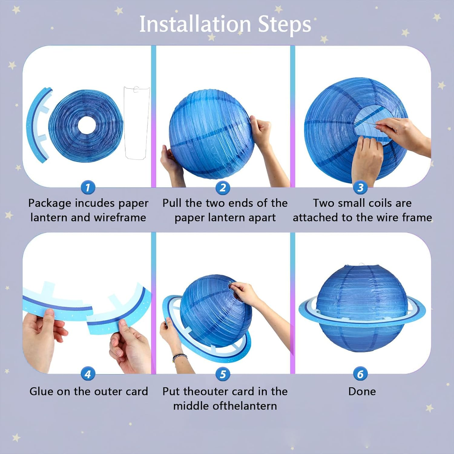 8 PCS Planet Paper Lanterns 12 Inch, Solar System Planet Lanterns, Hanging Birthday Room Decorations, Outer Space Party Supplies by Ruibex image number 1