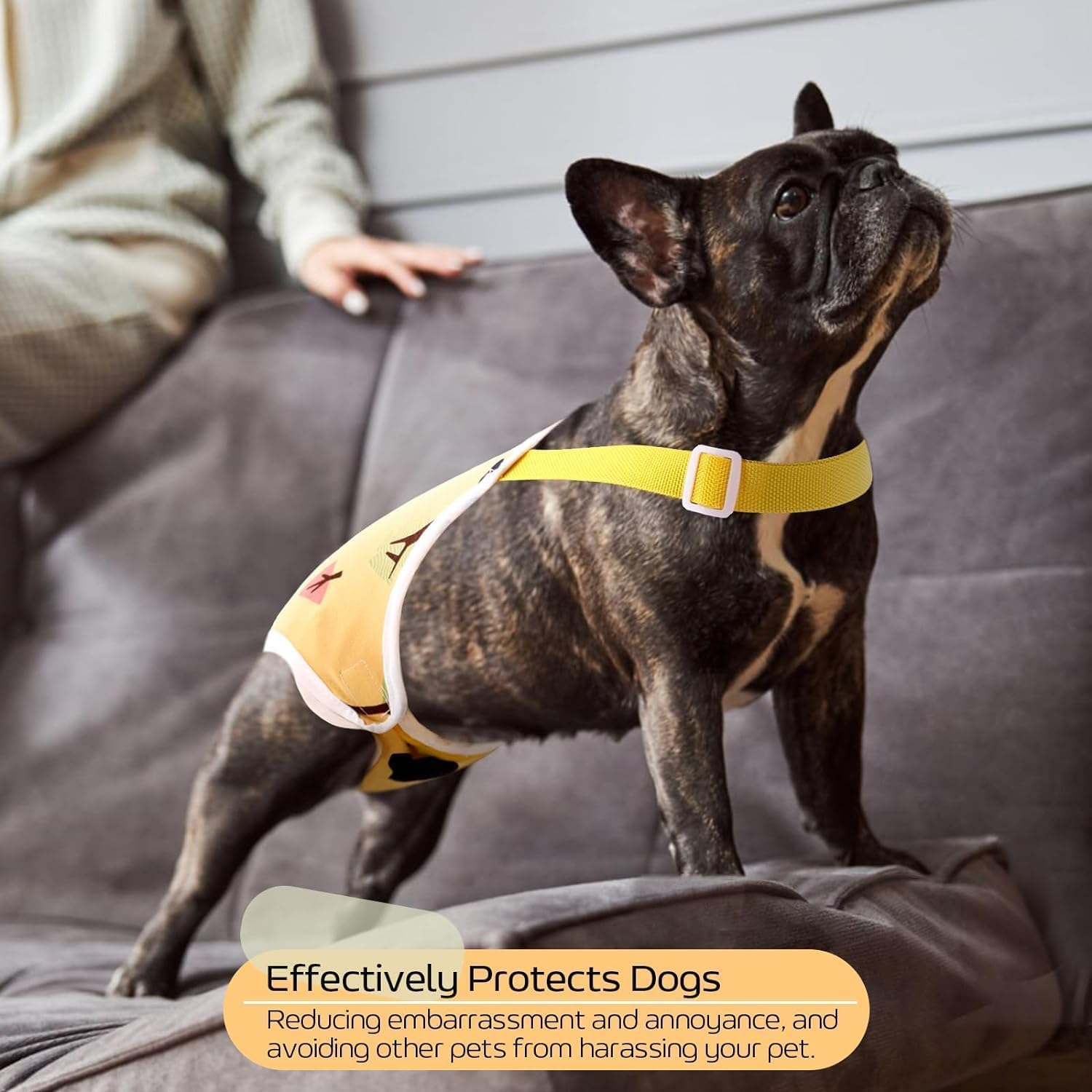 Dog Diapers Female Washable Sanitary Pantie with Adjustable Suspender, Reusable Doggie Diapers in Heat, Cute Puppy Pet Period Panties Dog Underwear for Corgi Bulldog (Yellow, L, Count, 1) image number 2