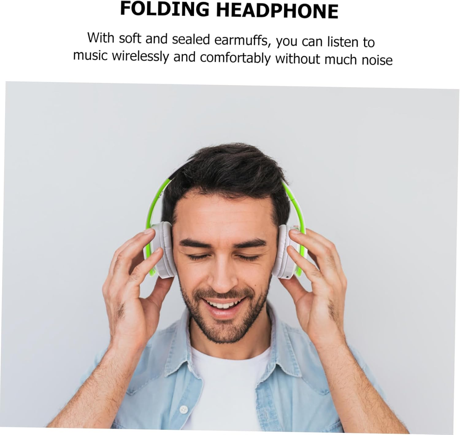 FONDOTIN Wireless Adjustable Foldable Over-Ear Headphones with Wireless Connectivity and Microphone, Stereo Wireless Headset for Sports and Travel, Green White Color